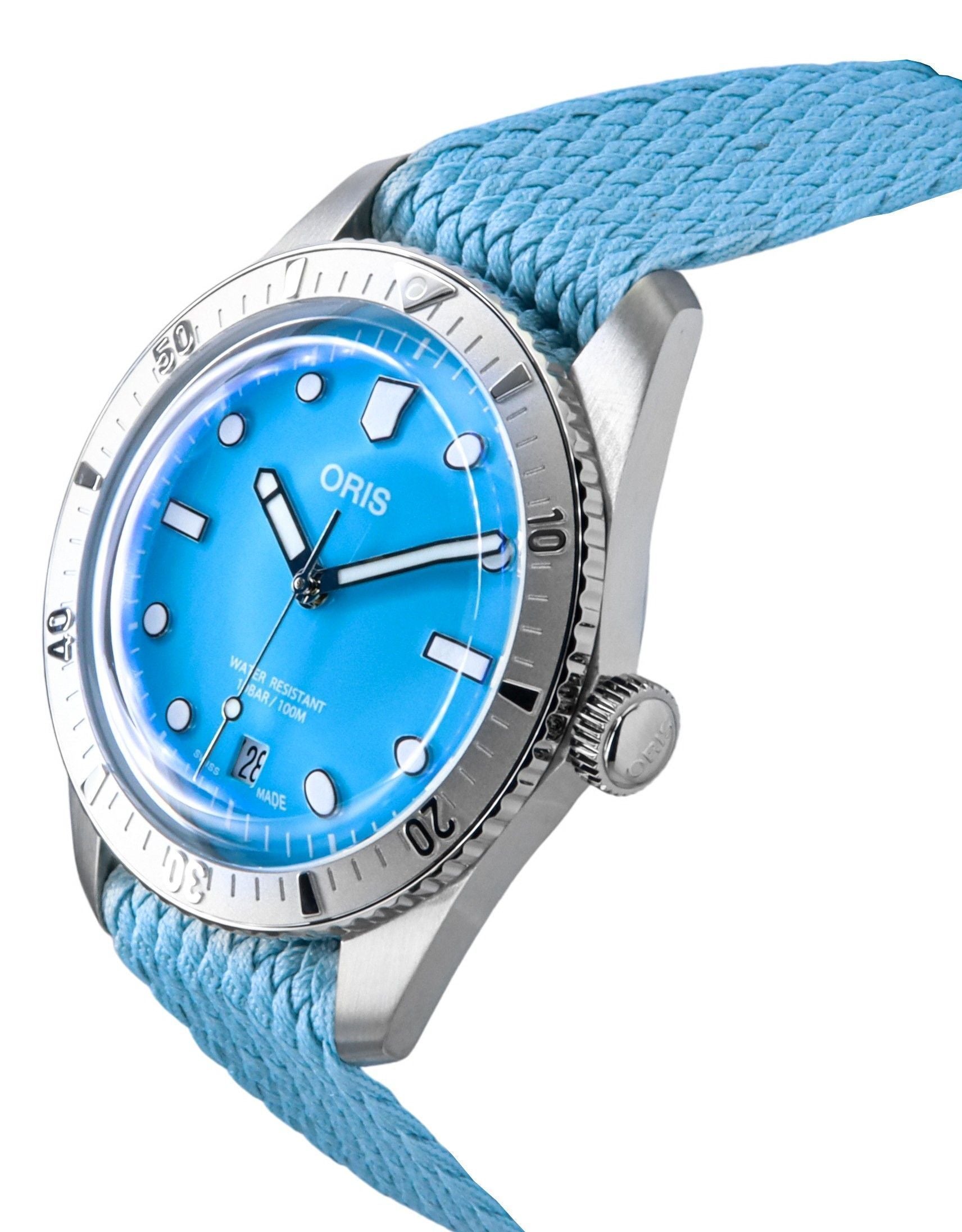 Oris Divers Sixty-Five Cotton Candy Textile Strap Blue Dial Automatic 01-733-7771-4055-07-3-19-02S 100M Unisex Watch