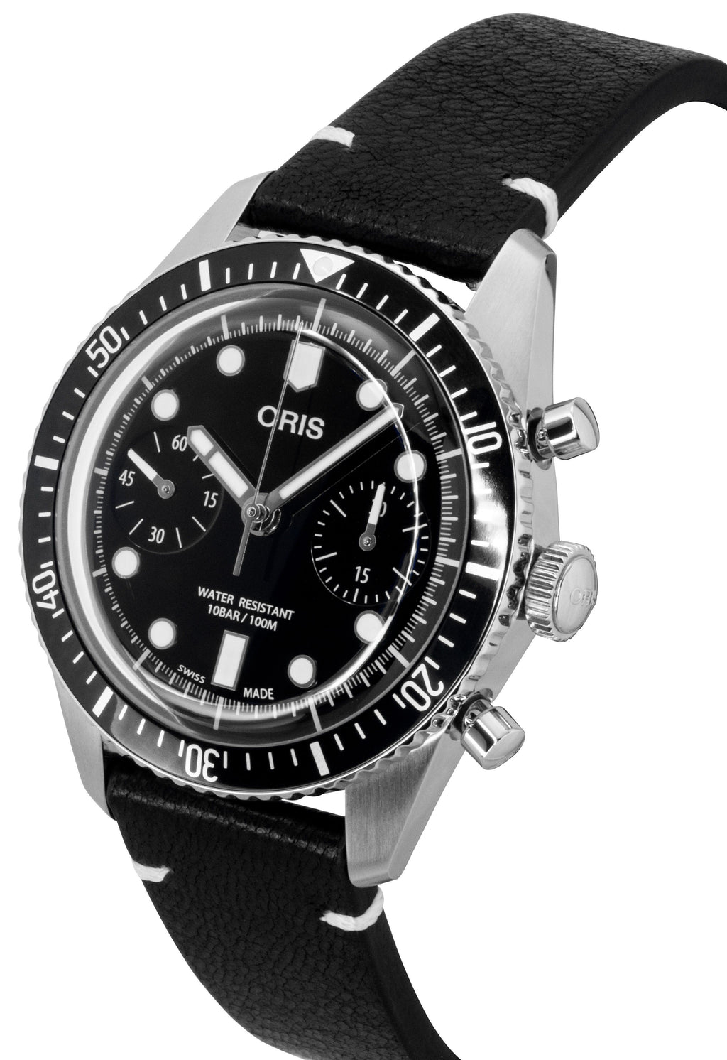 Oris Divers Sixty-Five Chronograph Leather Strap Black Dial Automatic 01-771-7791-4054-07-6-20-01 100M Men's Watch