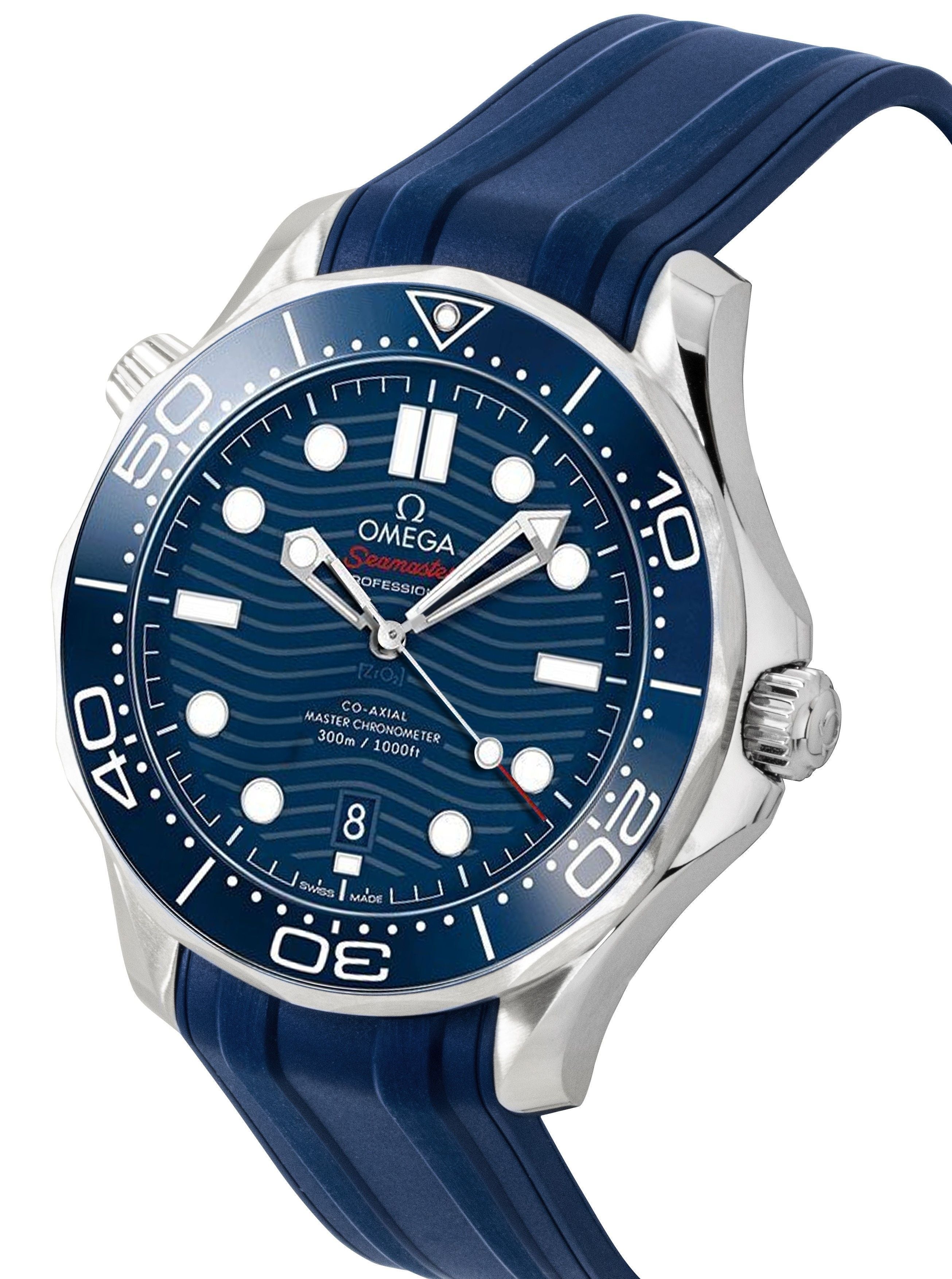 Omega Seamaster Rubber Strap Blue Dial Automatic Diver's 210.32.42.20.03.001 300M Men's Watch