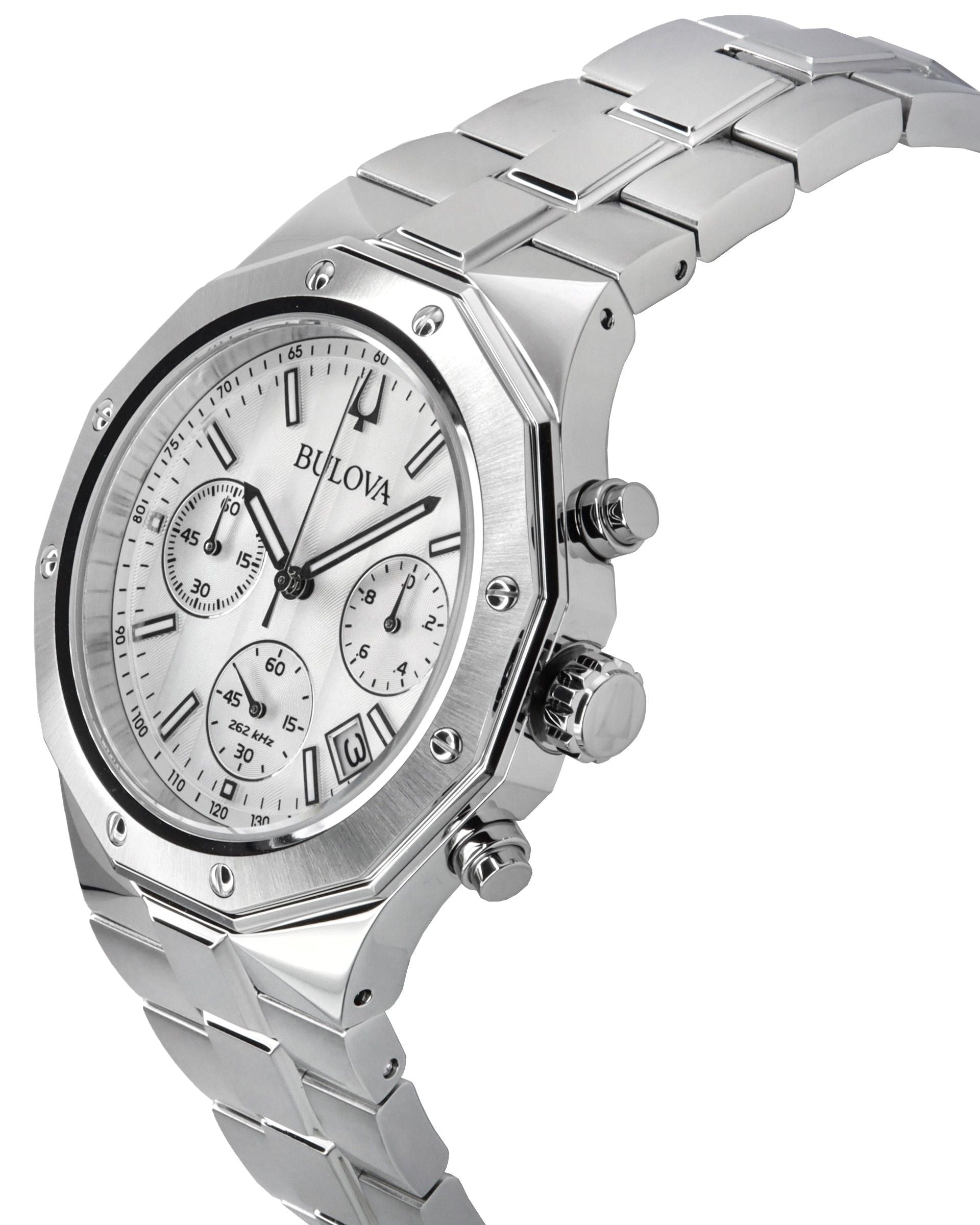 Bulova Classic Precisionist Chronograph Stainless Steel Silver Dial Quartz 96B408 100M Men's Watch
