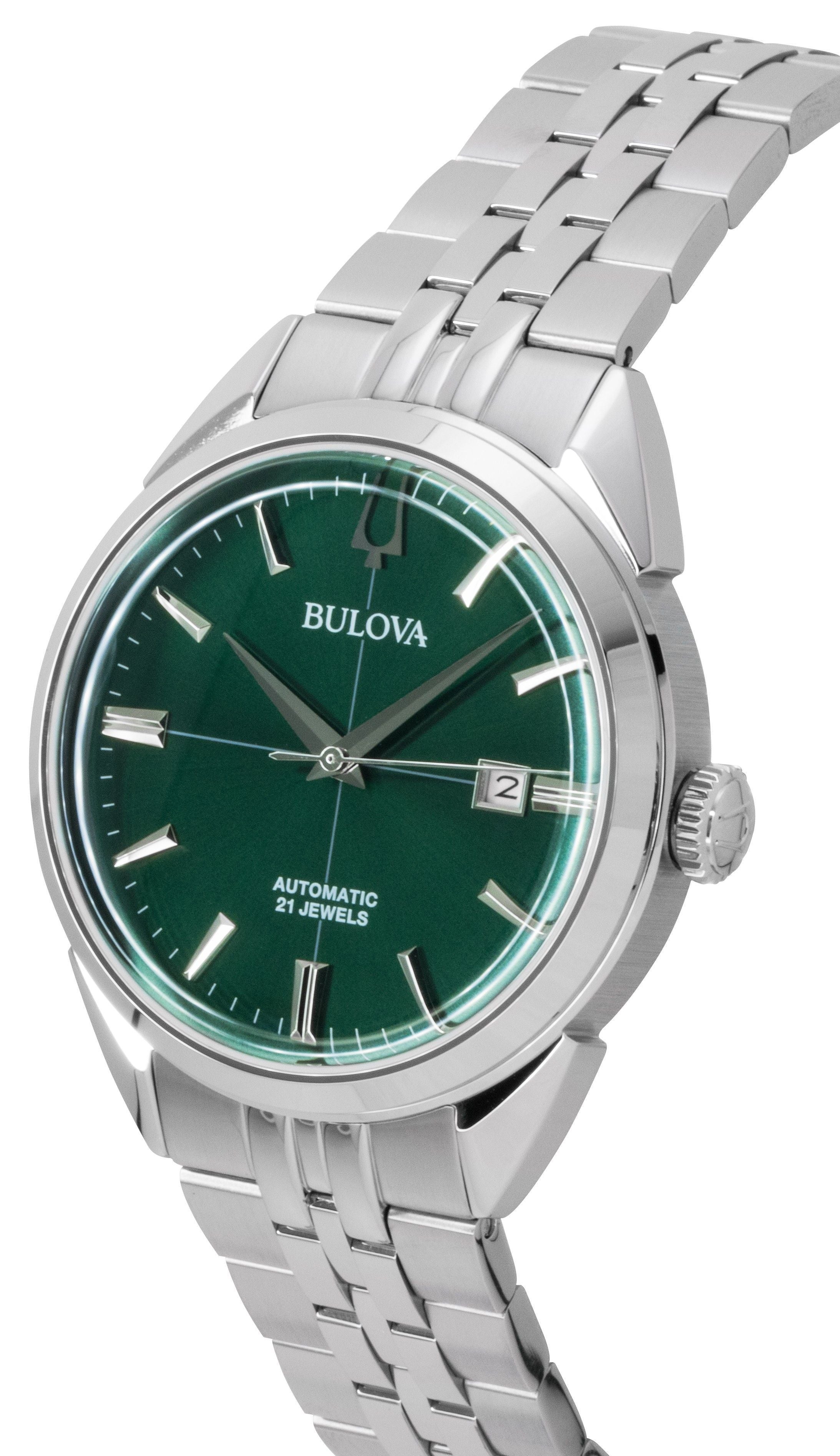 Bulova Sutton Stainless Steel Green Dial Automatic 96B424 Men's Watch