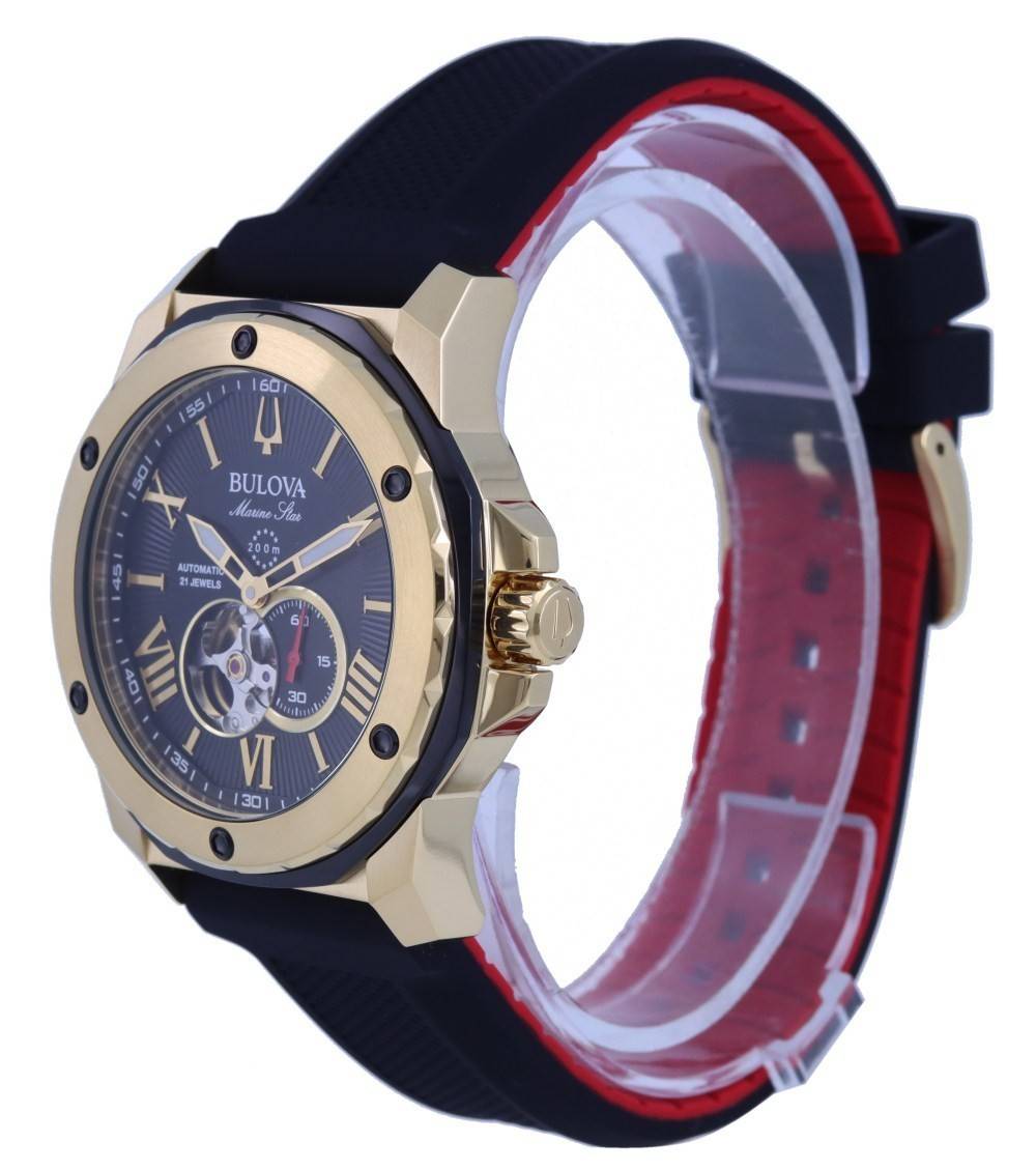 Bulova Marine Star Open Heart Black Dial Automatic Diver's 98A272 200M Men's Watch