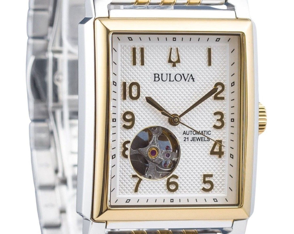 Bulova Sutton Two Tone Stainless Steel Open Heart Silver Dial Automatic 98A308 Men's Watch