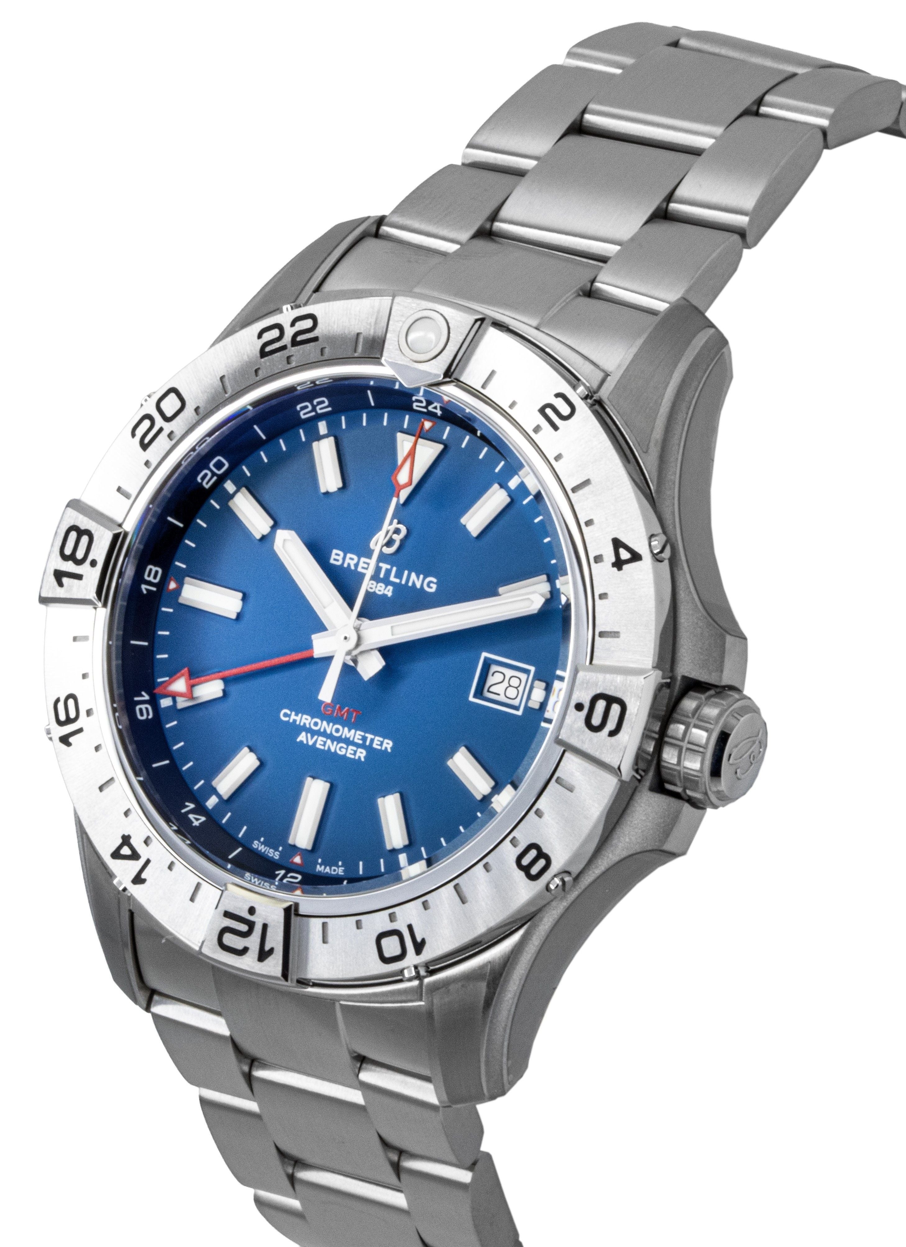Breitling Avenger GMT Stainless Steel Blue Dial Automatic Diver's A32320101C1A1 300M Men's Watch