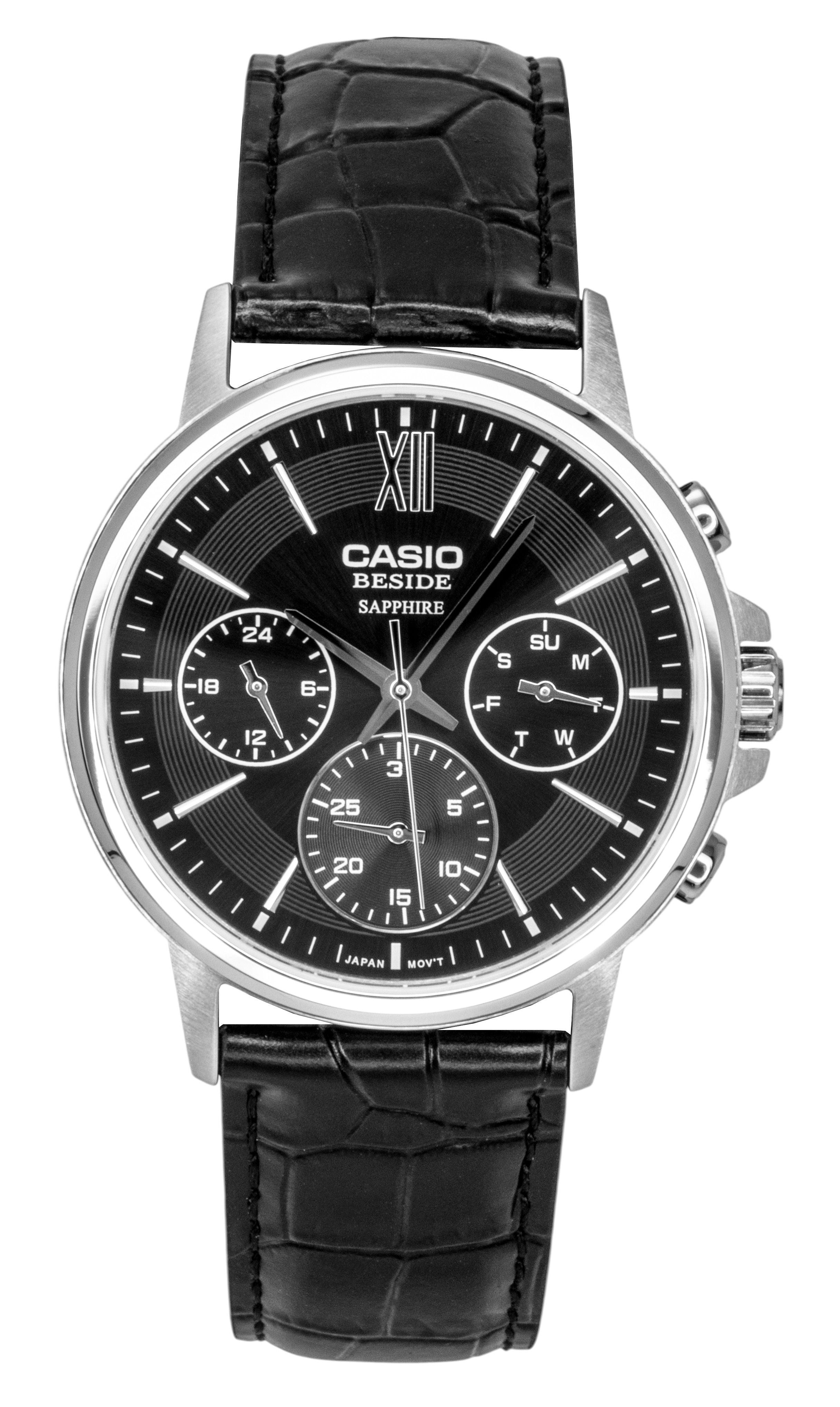 Casio Beside Analog Leather Strap Black Dial Quartz BMS-300L-1AV Men's Watch