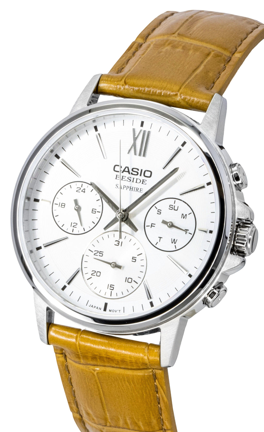Casio Beside Analog Leather Strap Silver Dial Quartz BMS-300L-5AV Men's Watch