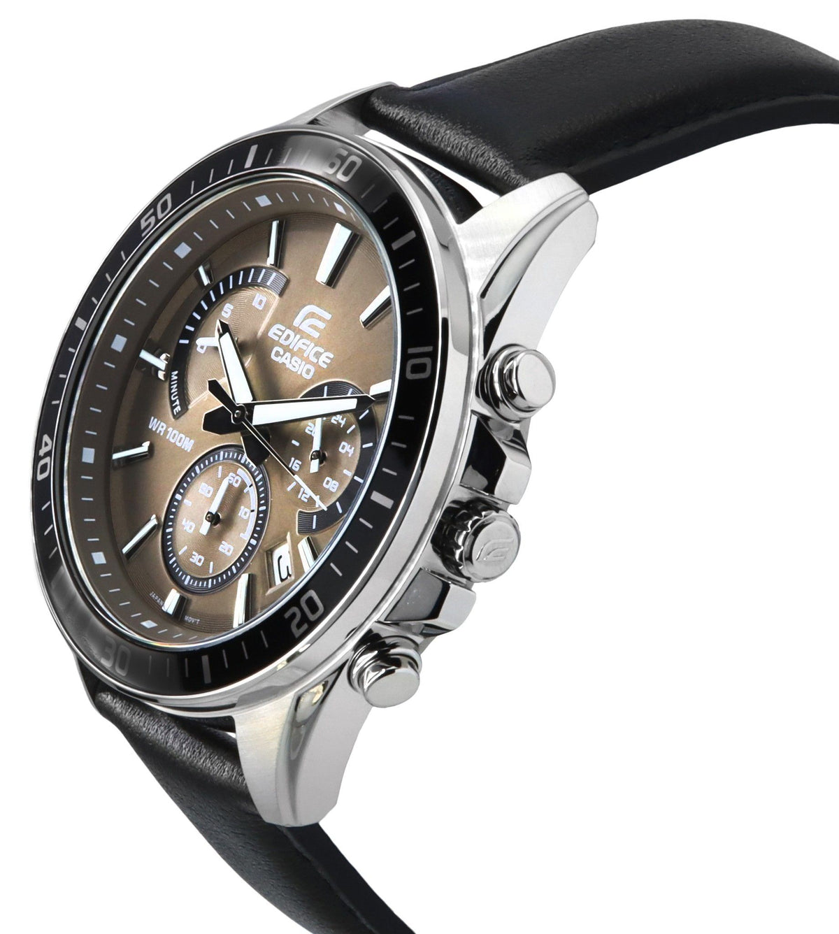 Casio Edifice Analog Standard Chronograph Leather Strap Light Brown Dial Quartz EFR-552L-5A 100M Men's Watch