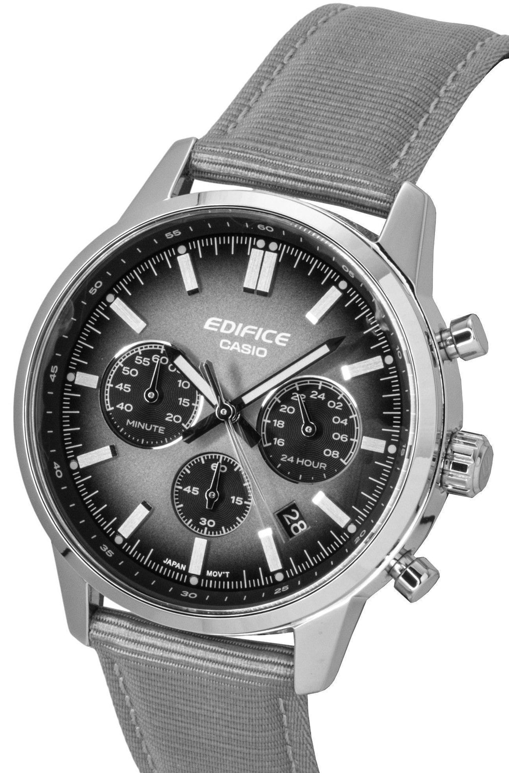 Casio Edifice Analog Chronograph Leather Strap Grey Dial Quartz EFR-575C-8A 100M Men's Watch