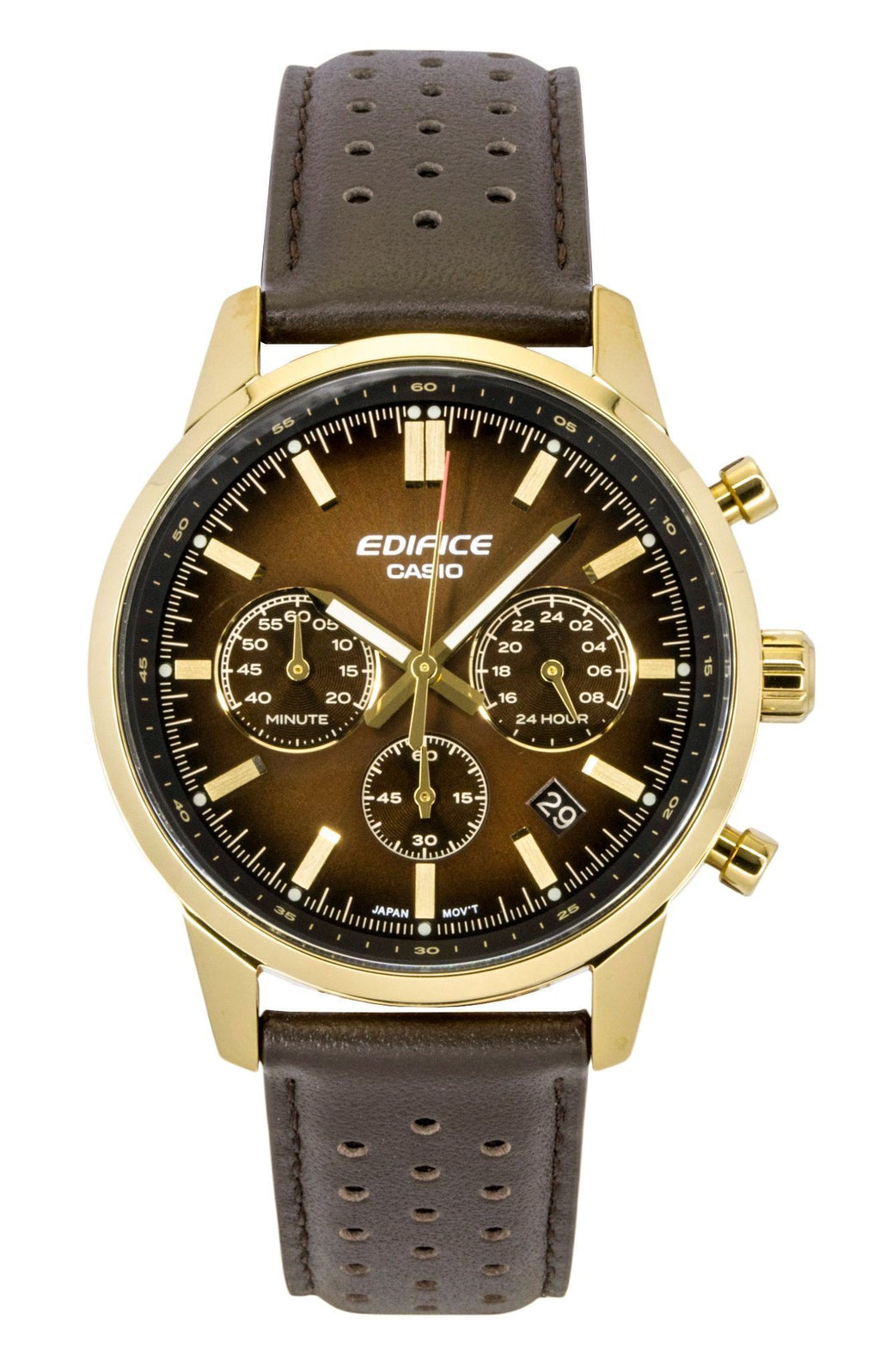 Casio Edifice Analog Chronograph Leather Strap Brown Dial Quartz EFR-575CL-5A 100M Men's Watch