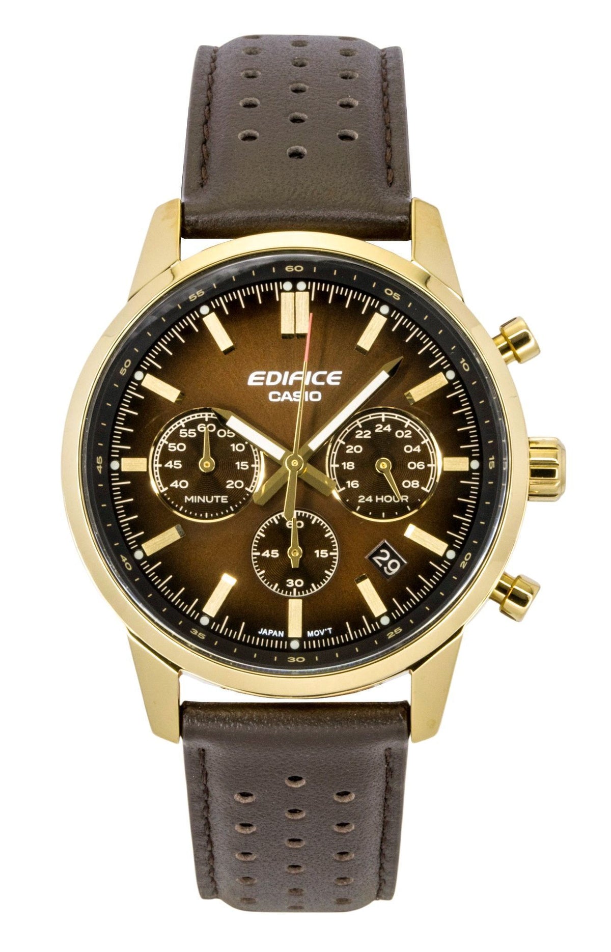 Casio Edifice Analog Chronograph Leather Strap Brown Dial Quartz EFR-575CL-5A 100M Men's Watch