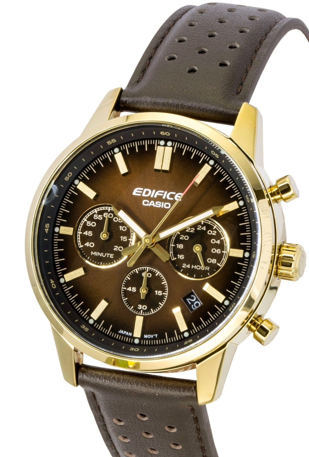 Casio Edifice Analog Chronograph Leather Strap Brown Dial Quartz EFR-575CL-5A 100M Men's Watch