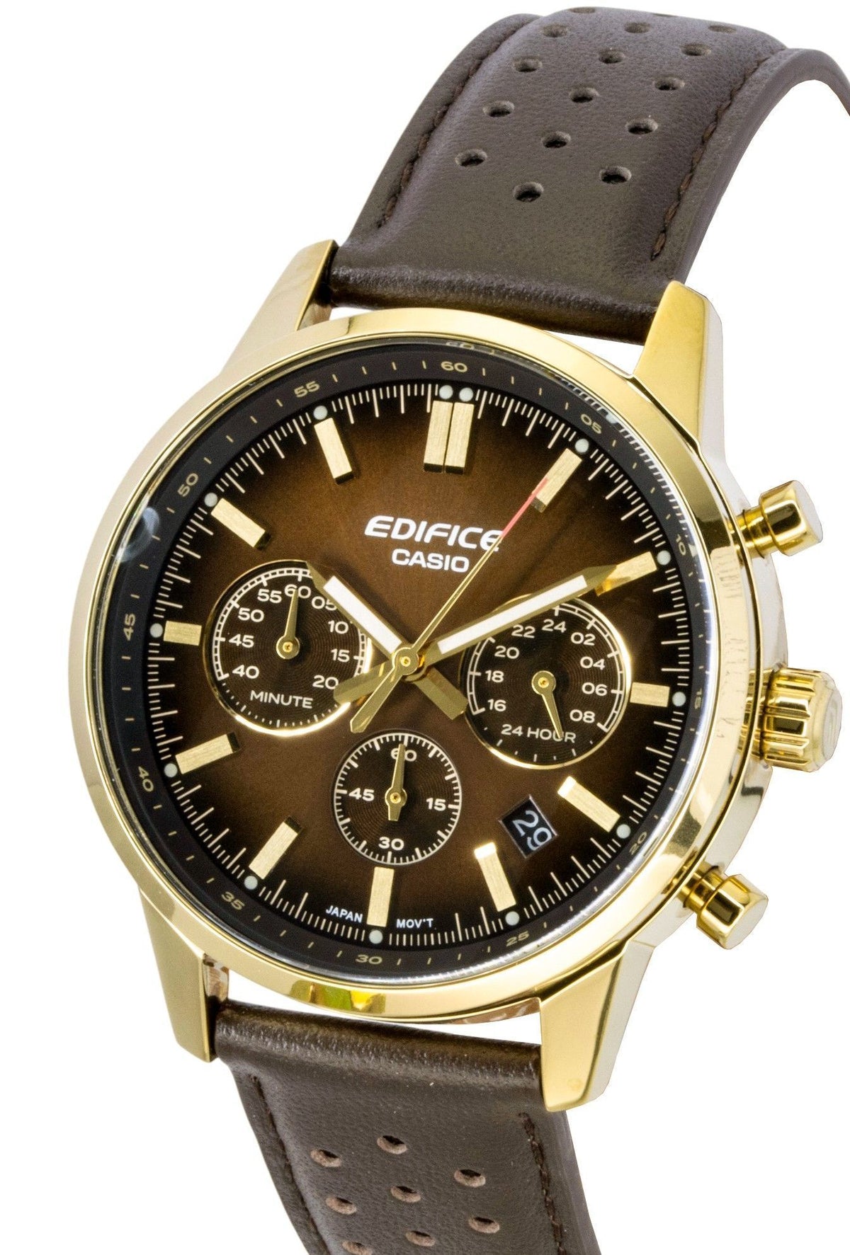 Casio Edifice Analog Chronograph Leather Strap Brown Dial Quartz EFR-575CL-5A 100M Men's Watch