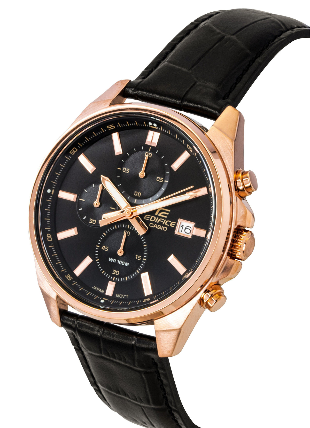 Casio Edifice Analog Standard Chronograph Leather Strap Black Dial Quartz EFV-610ECL-1A 100M Men's Watch