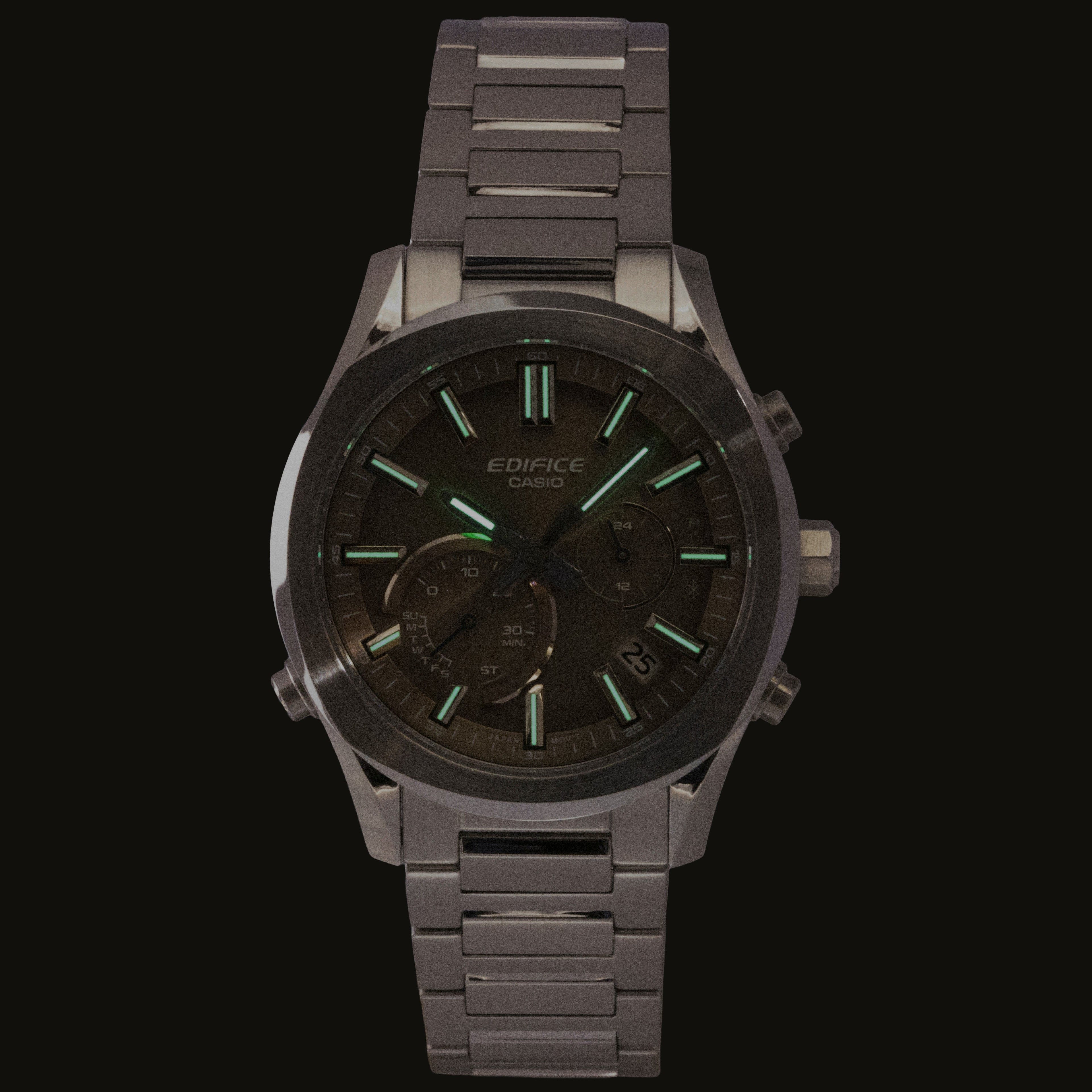 Casio Edifice Analog Chronograph Smartphone Link Stainless Steel Brown Dial Solar EQB-1300D-5A 100M Men's Watch