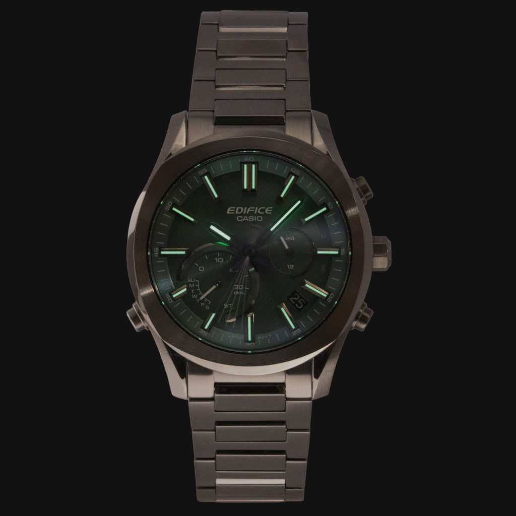 Casio Edifice Analog Chronograph Smartphone Link Green Dial Stainless Steel Solar EQB-1300DC-3A 100M Men's Watch