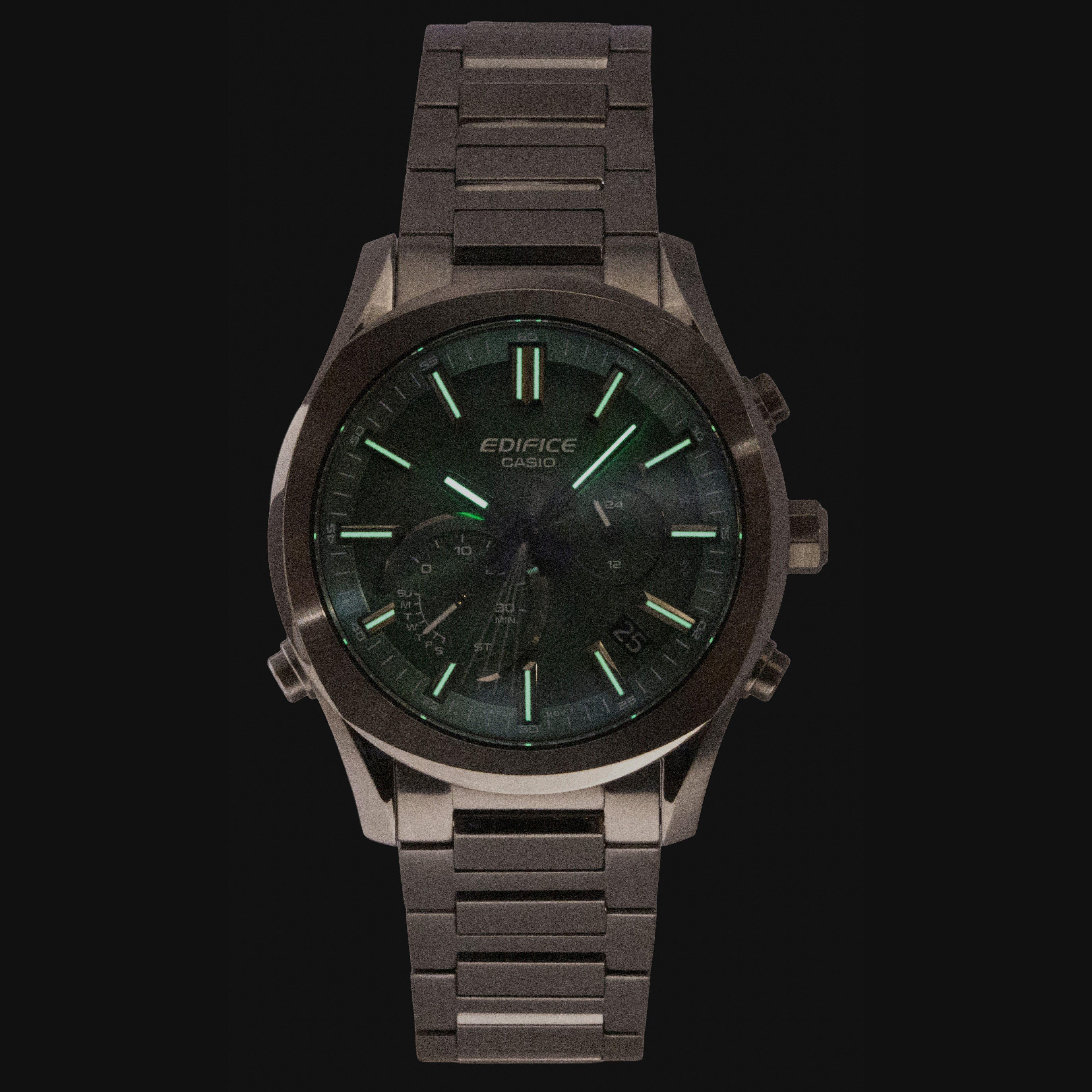 Casio Edifice Analog Chronograph Smartphone Link Green Dial Stainless Steel Solar EQB-1300DC-3A 100M Men's Watch