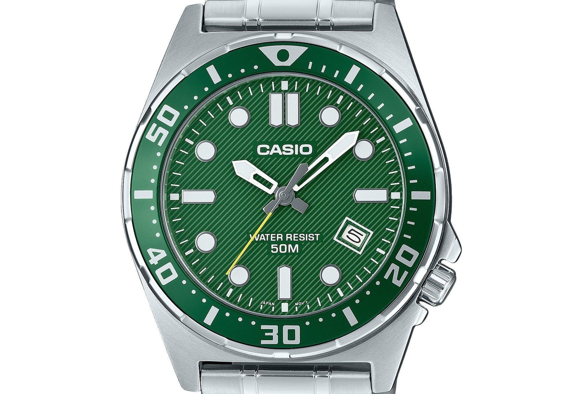 Casio Standard Analog Stainless Steel Green Dial Quartz MTD-135D-3AV Men's Watch
