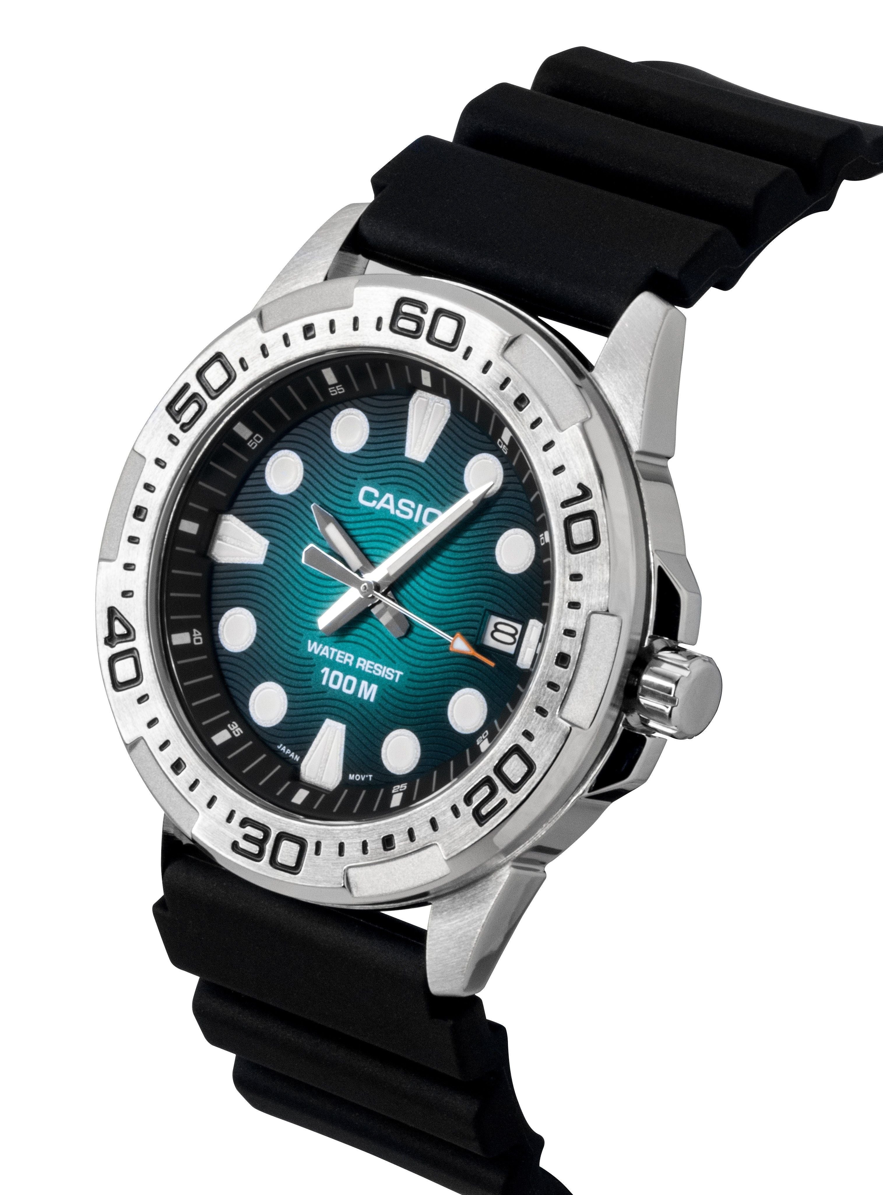 Casio Standard Analog Resin Strap Green Dial Quartz MTD-140-3AV 100M Men's Watch