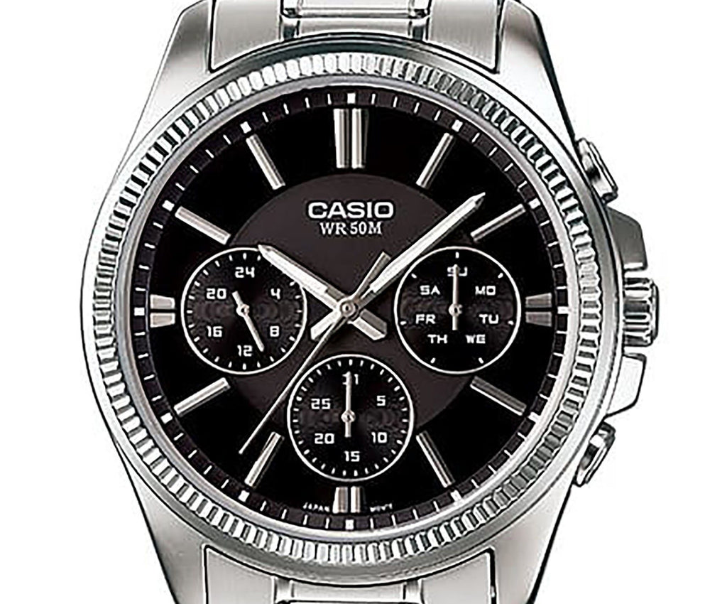 Casio Enticer Analog Stainless Steel Black Dial Quartz MTP-1375D-1AV Men's Watch
