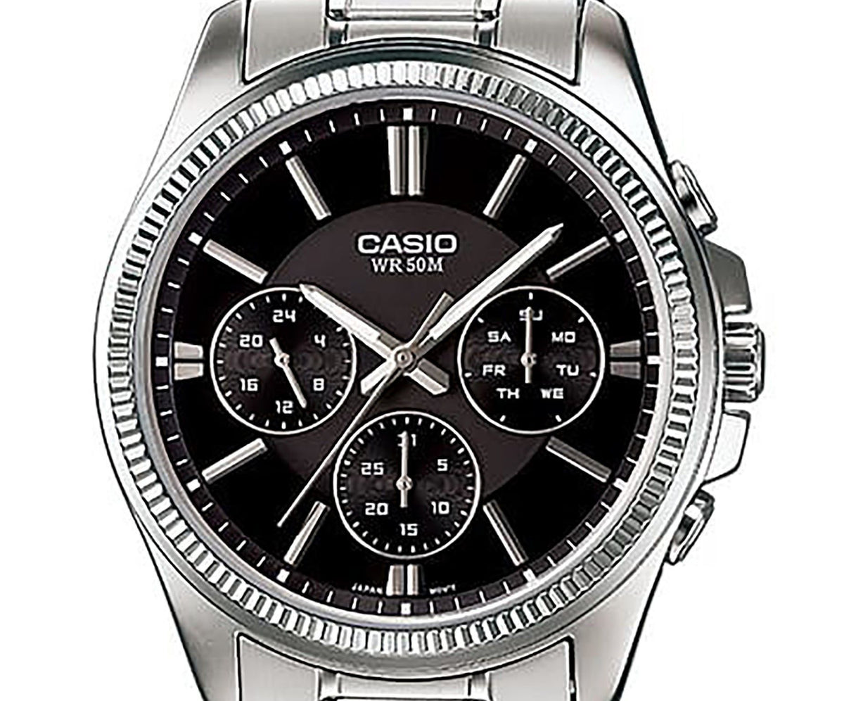 Casio Enticer Analog Stainless Steel Black Dial Quartz MTP-1375D-1AV Men's Watch