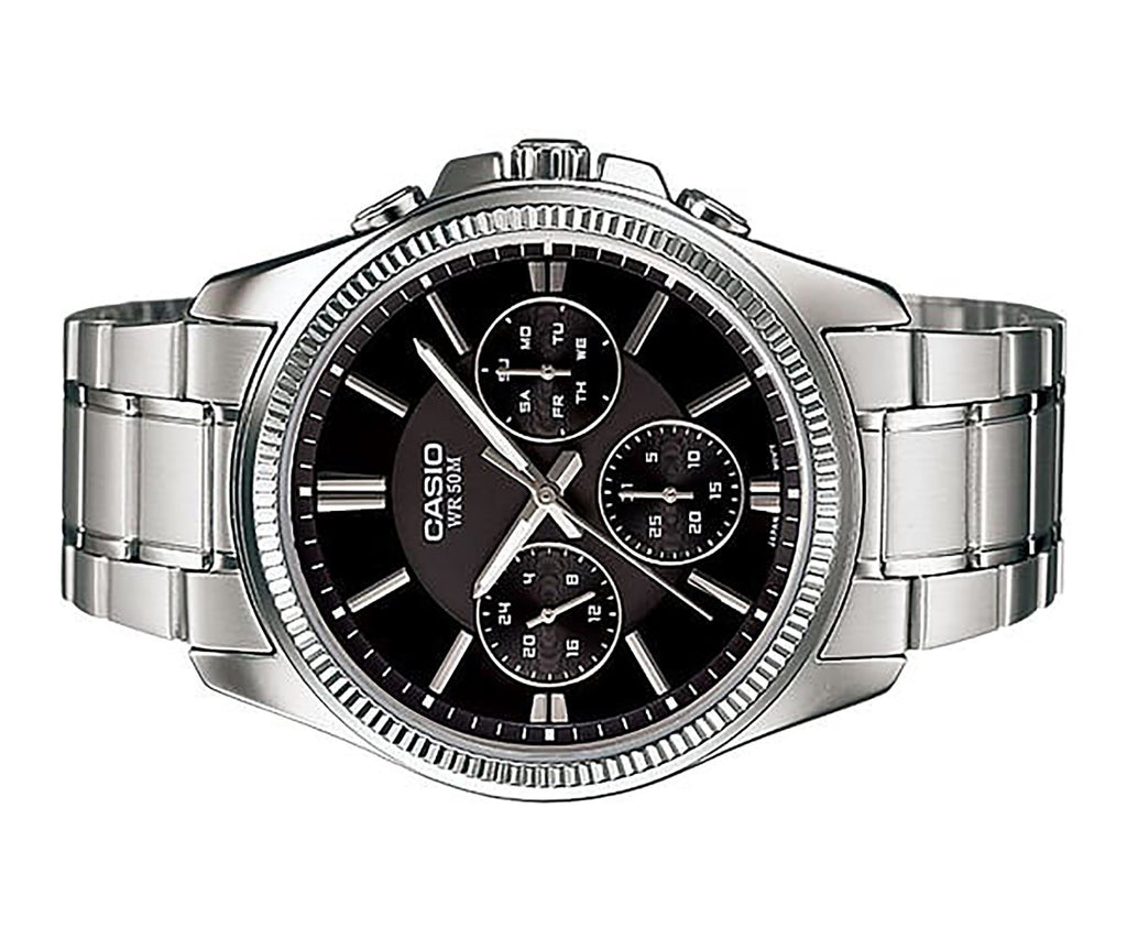 Casio Enticer Analog Stainless Steel Black Dial Quartz MTP-1375D-1AV Men's Watch