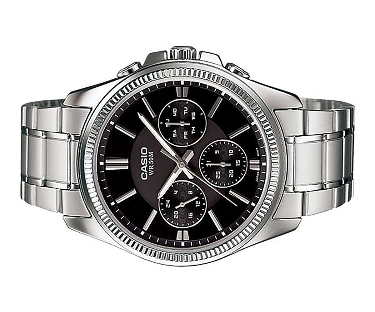 Casio Enticer Analog Stainless Steel Black Dial Quartz MTP-1375D-1AV Men's Watch