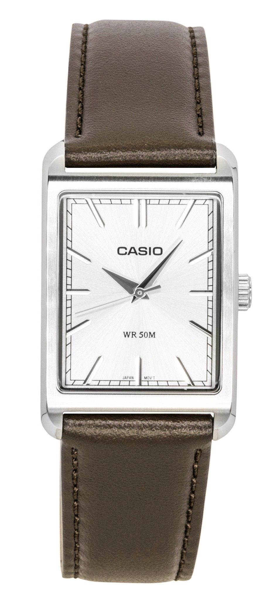 Casio Analog Leather Strap Silver Dial Quartz MTP-B215L-7AV Men's Watch