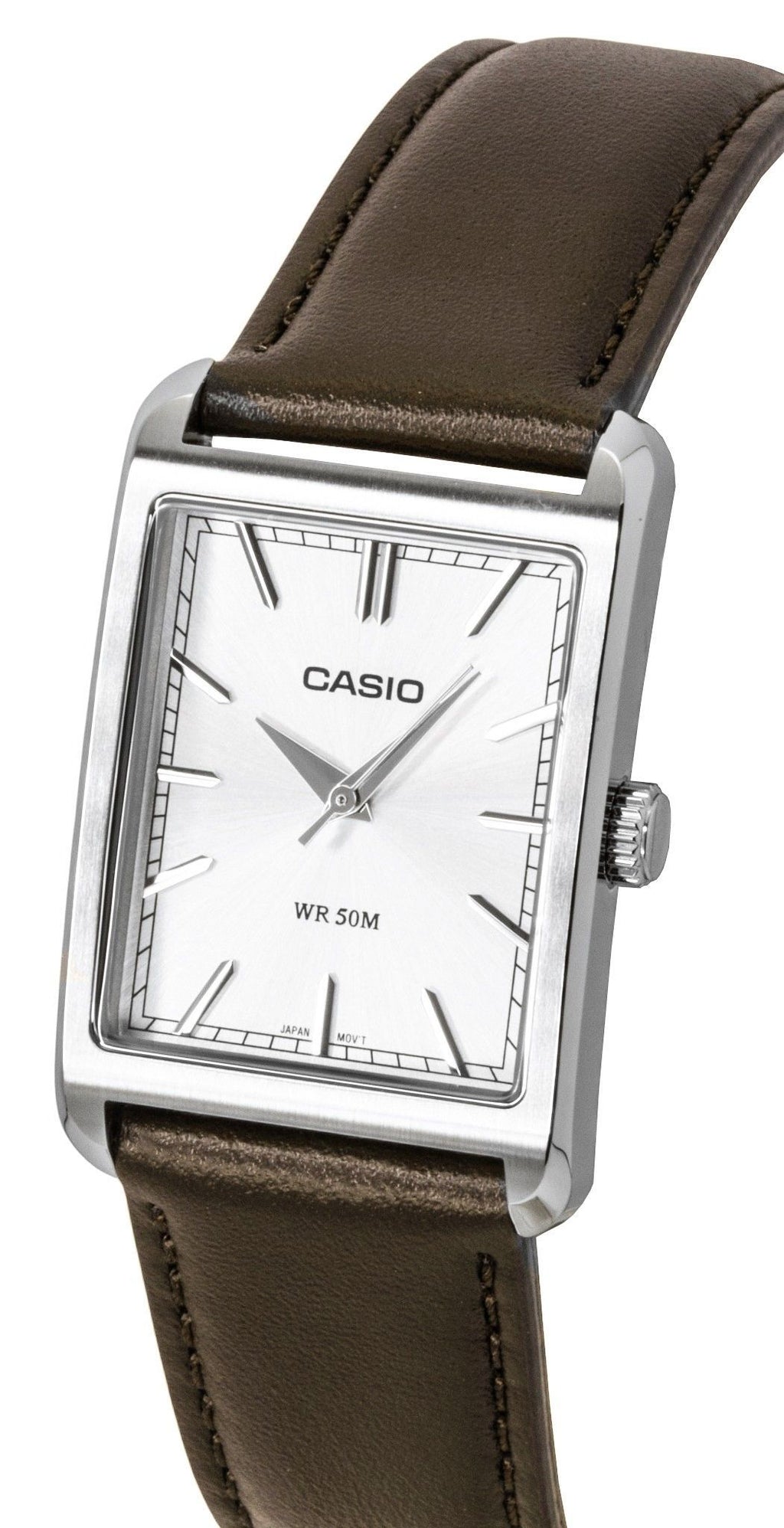 Casio Analog Leather Strap Silver Dial Quartz MTP-B215L-7AV Men's Watch