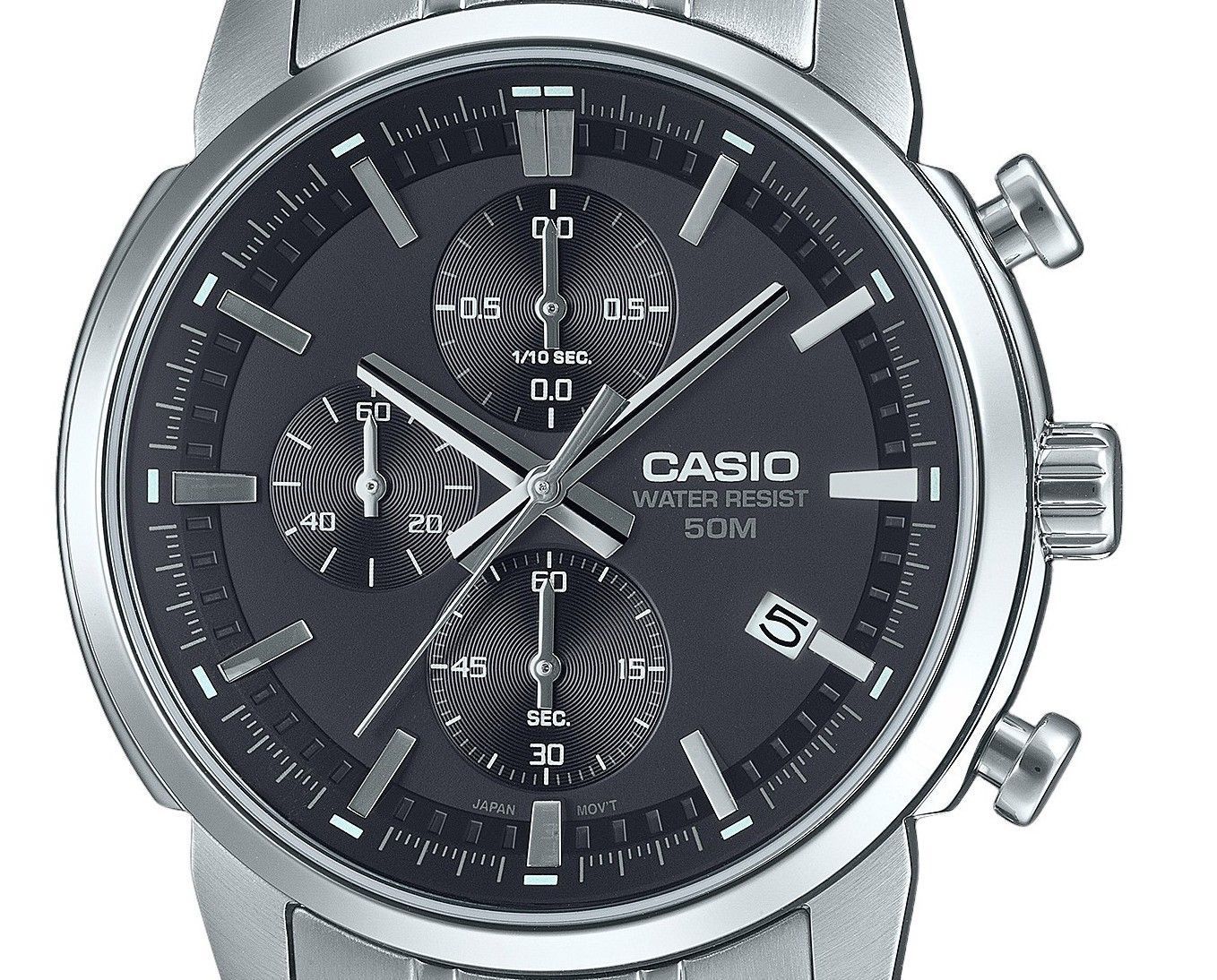 Casio Standard Analog Chronograph Stainless Steel Black Dial Quartz MTP-E510D-1A1V Men's Watch