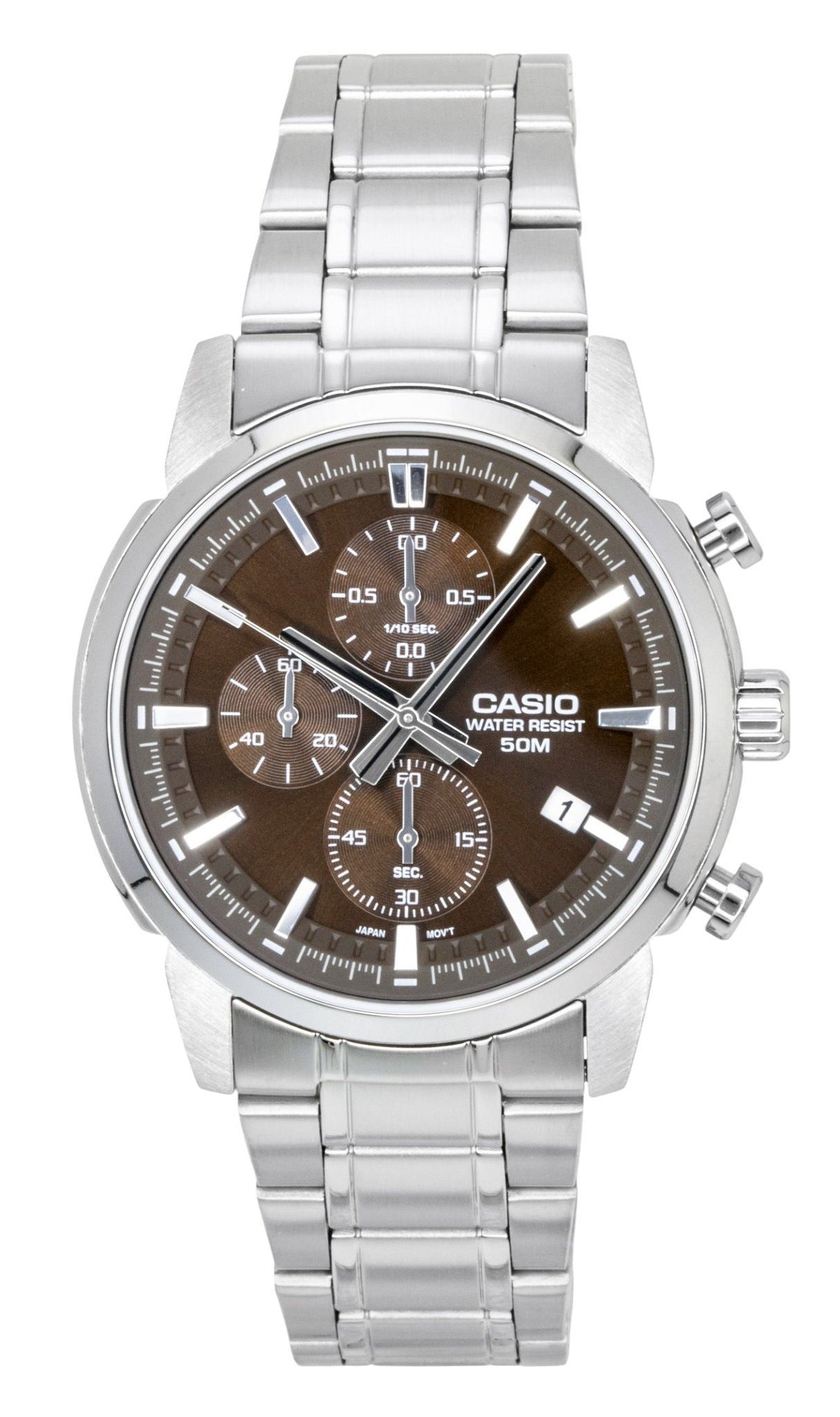 Casio Chronograph Analog Stainless Steel Brown Dial Quartz MTP-E510D-5AV Men's Watch