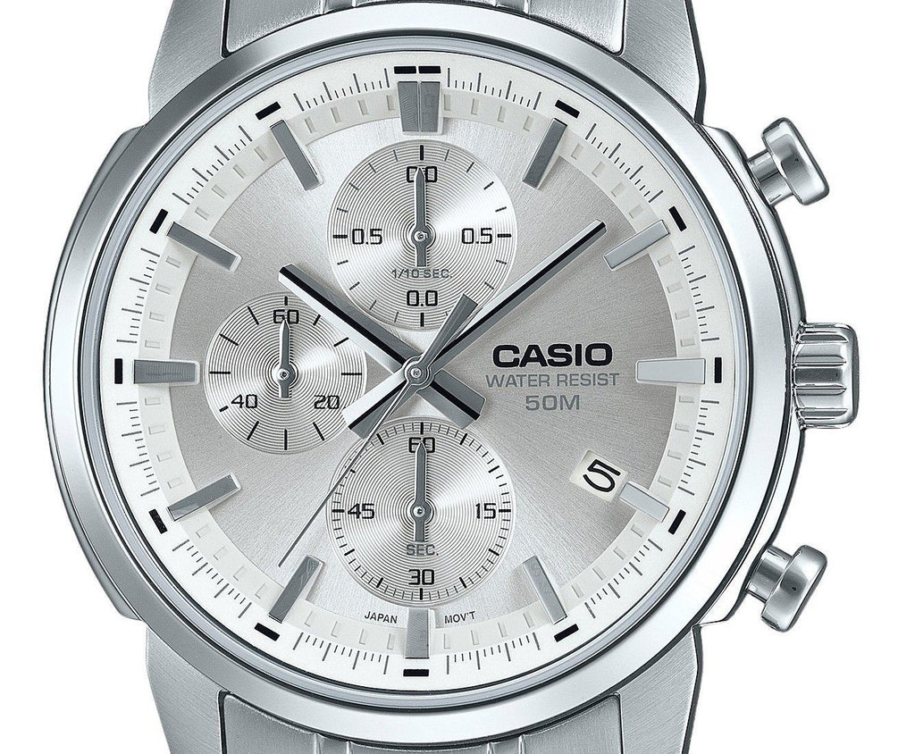 Casio Standard Analog Chronograph Stainless Steel Silver Dial Quartz MTP-E510D-7AV Men's Watch