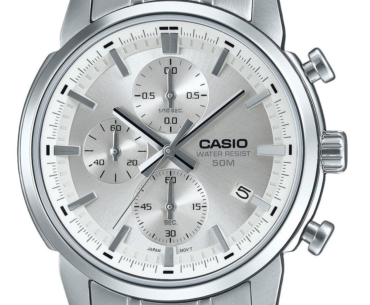 Casio Standard Analog Chronograph Stainless Steel Silver Dial Quartz MTP-E510D-7AV Men's Watch