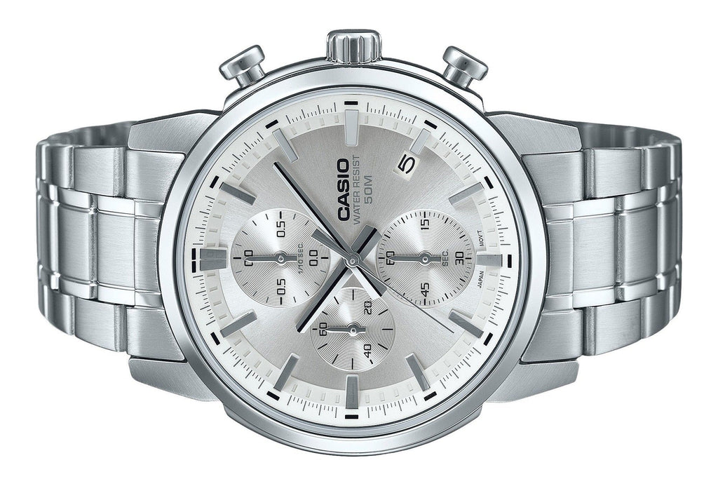 Casio Standard Analog Chronograph Stainless Steel Silver Dial Quartz MTP-E510D-7AV Men's Watch