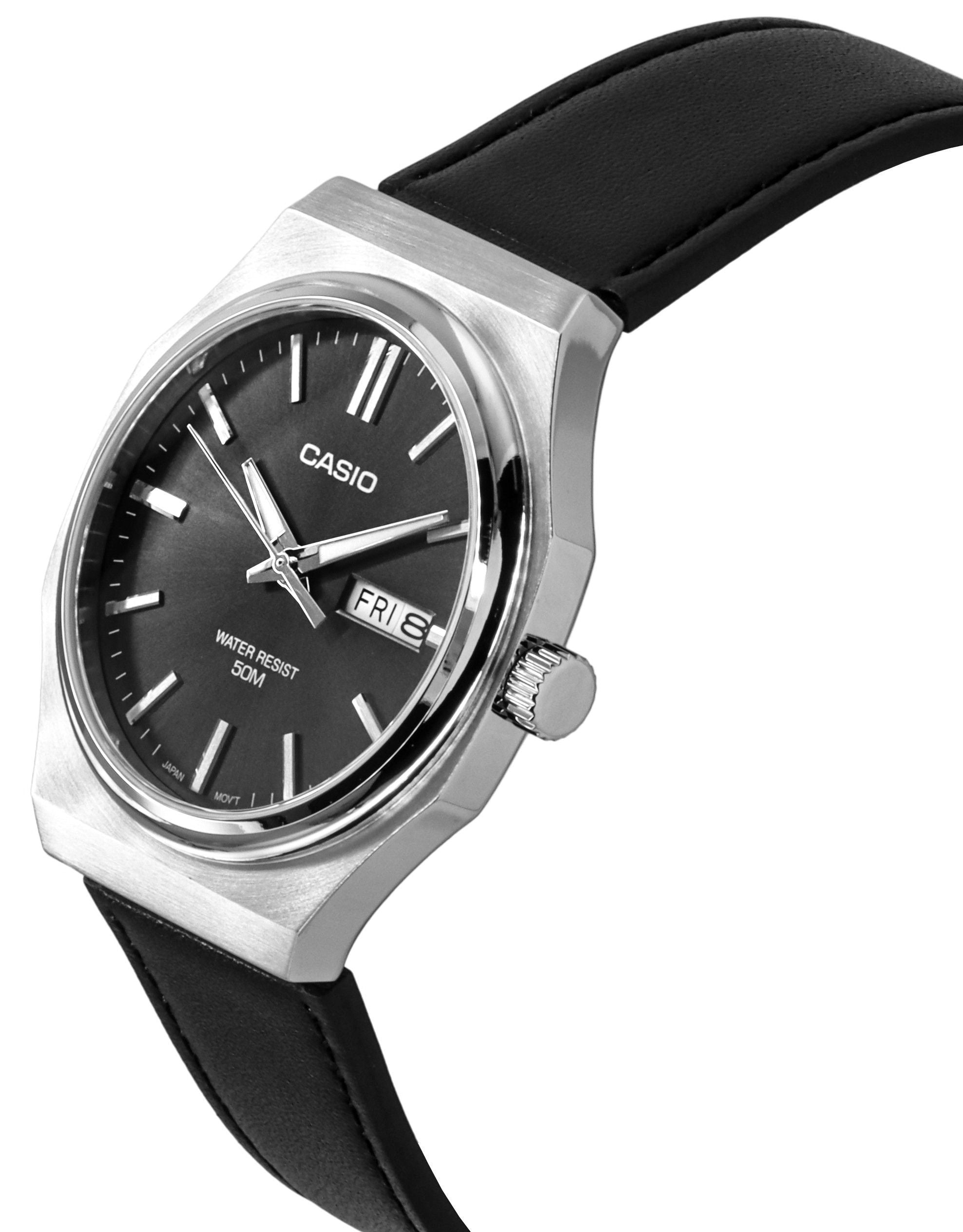 Casio Standard Analog Leather Strap Grey Dial Quartz MTP-E735L-8AV Men's Watch