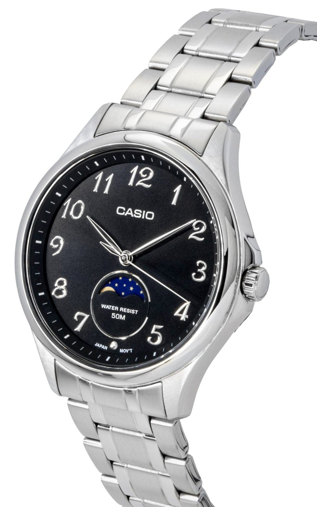 Casio Standard Analog Moon Phase Stainless Steel Black Dial Quartz MTP-M110D-1AV Men's Watch