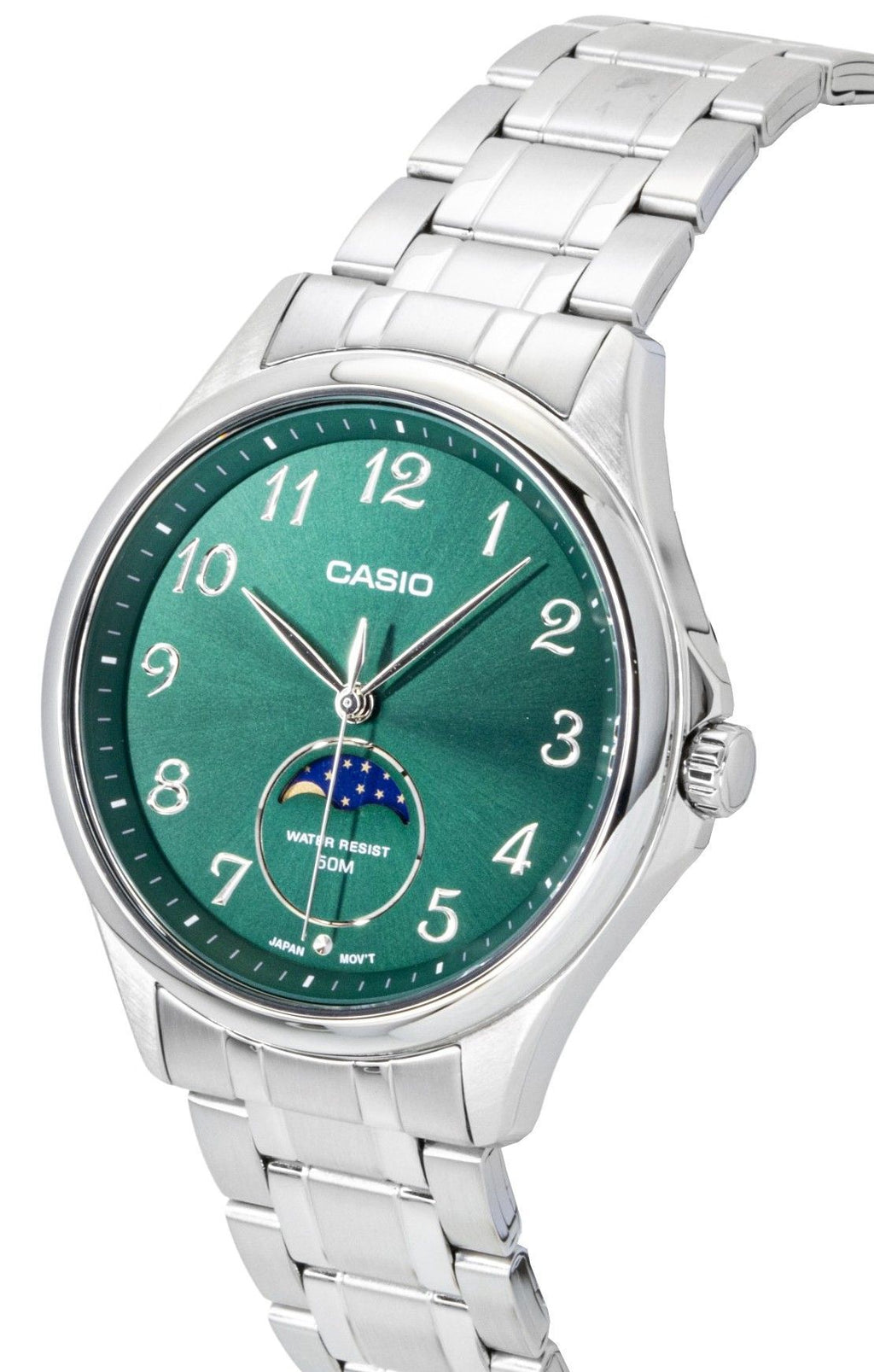 Casio Standard Analog Moon Phase Stainless Steel Green Dial Quartz MTP-M110D-3AV Men's Watch