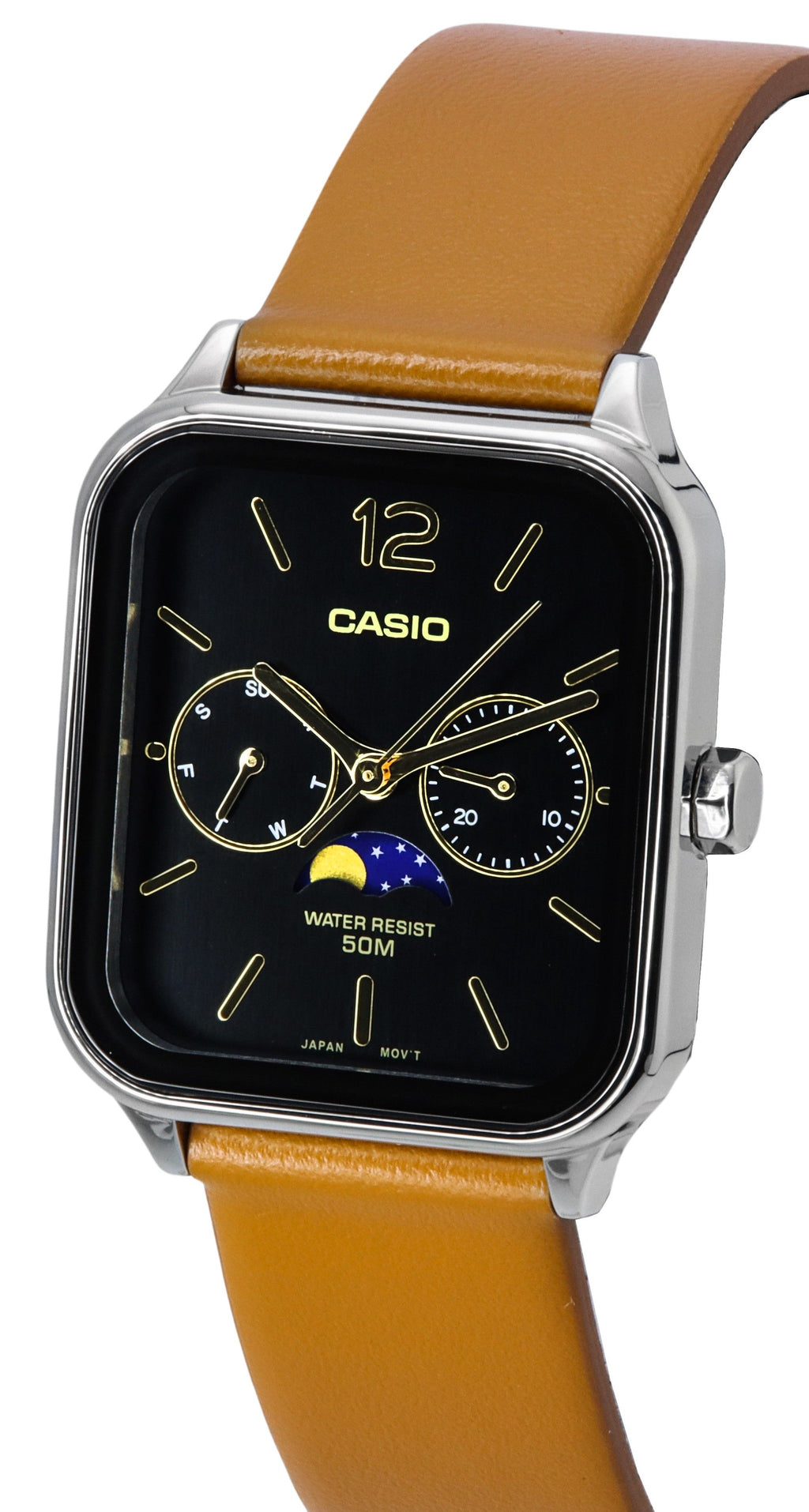 Casio Standard Analog Moon Phase Leather Strap Black Dial Quartz MTP-M305L-1A Men's Watch
