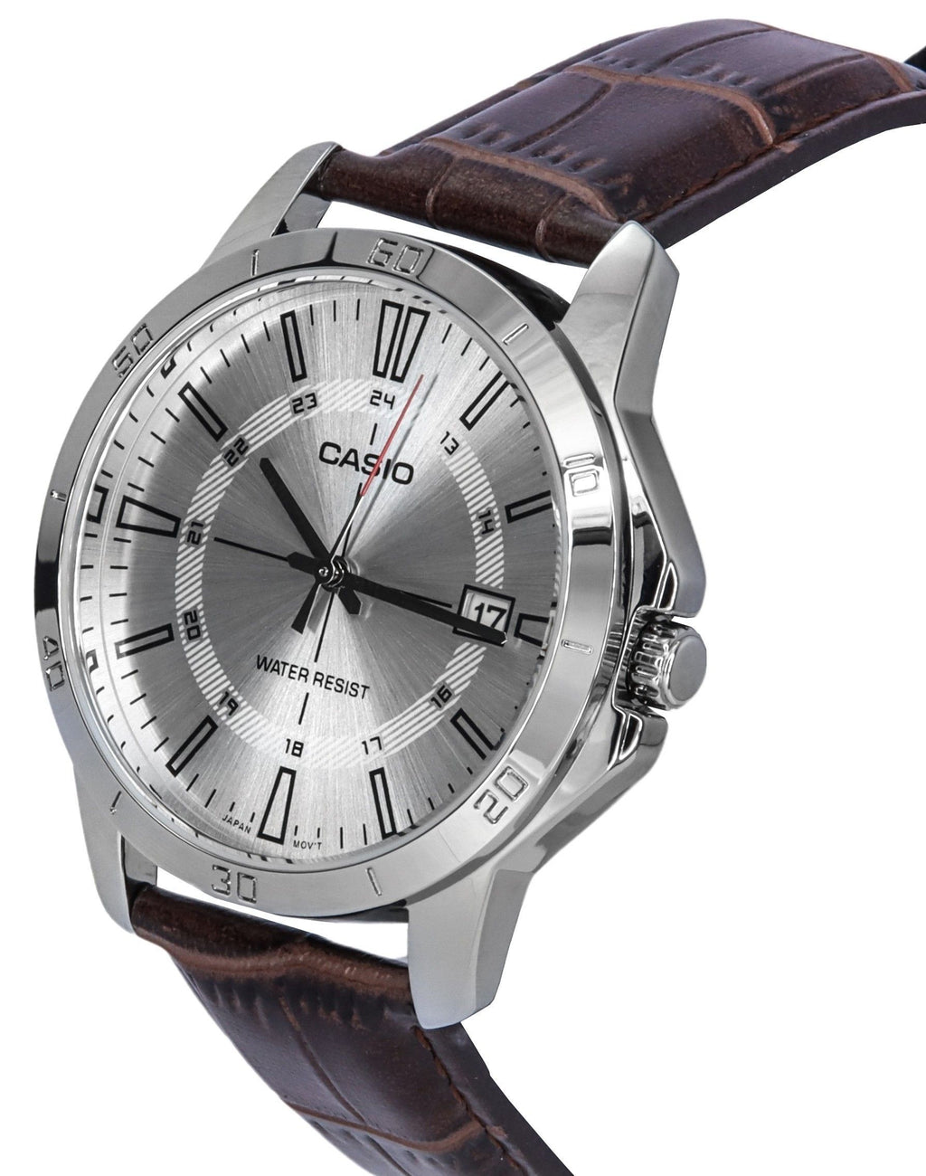 Casio Standard Analog Brown Leather Strap Silver Dial Quartz MTP-V004L-7C Men's Watch