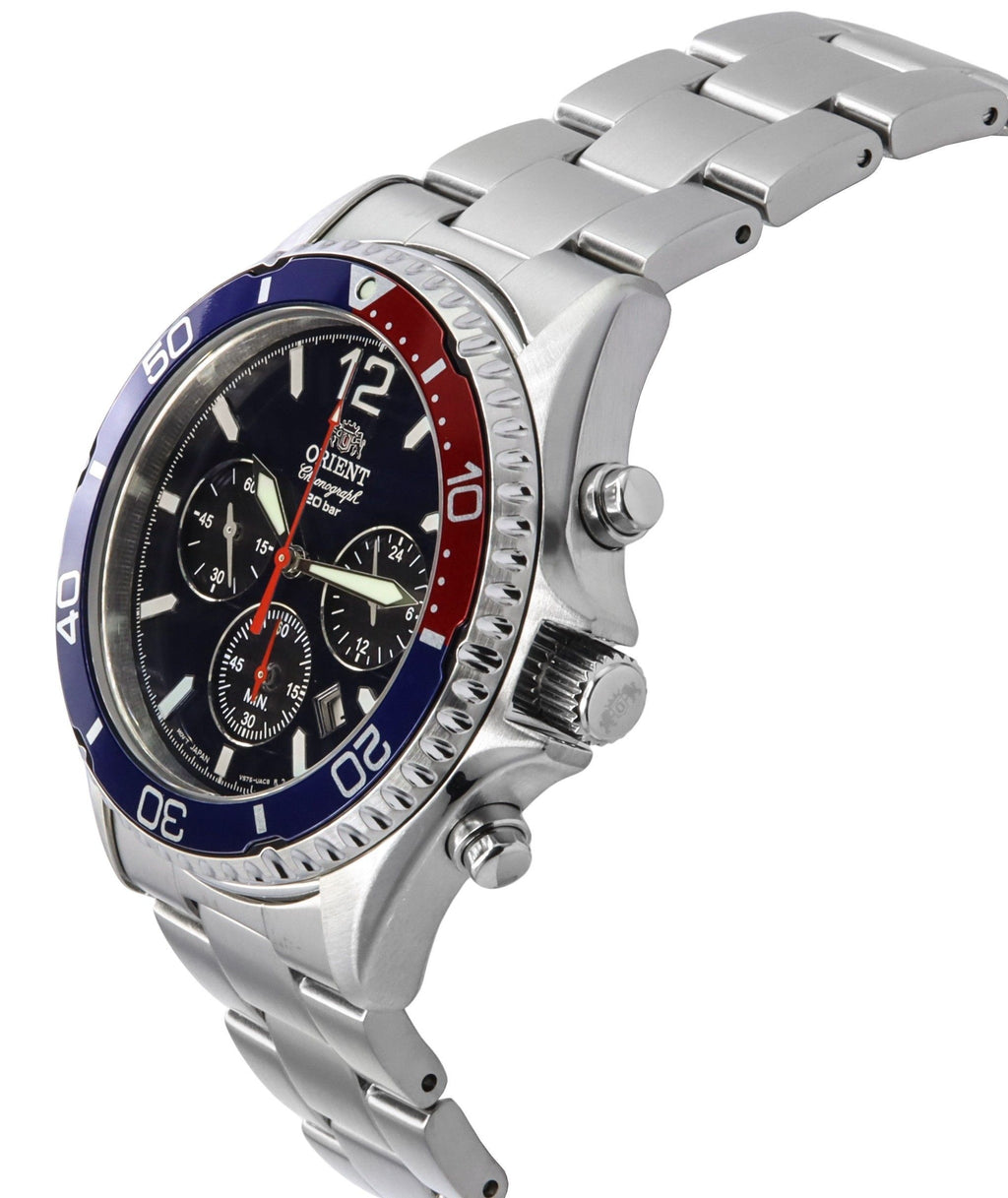Orient Chronograph Stainless Steel Black Dial Solar Diver's RA-TX0201L10B 200M Men's Watch