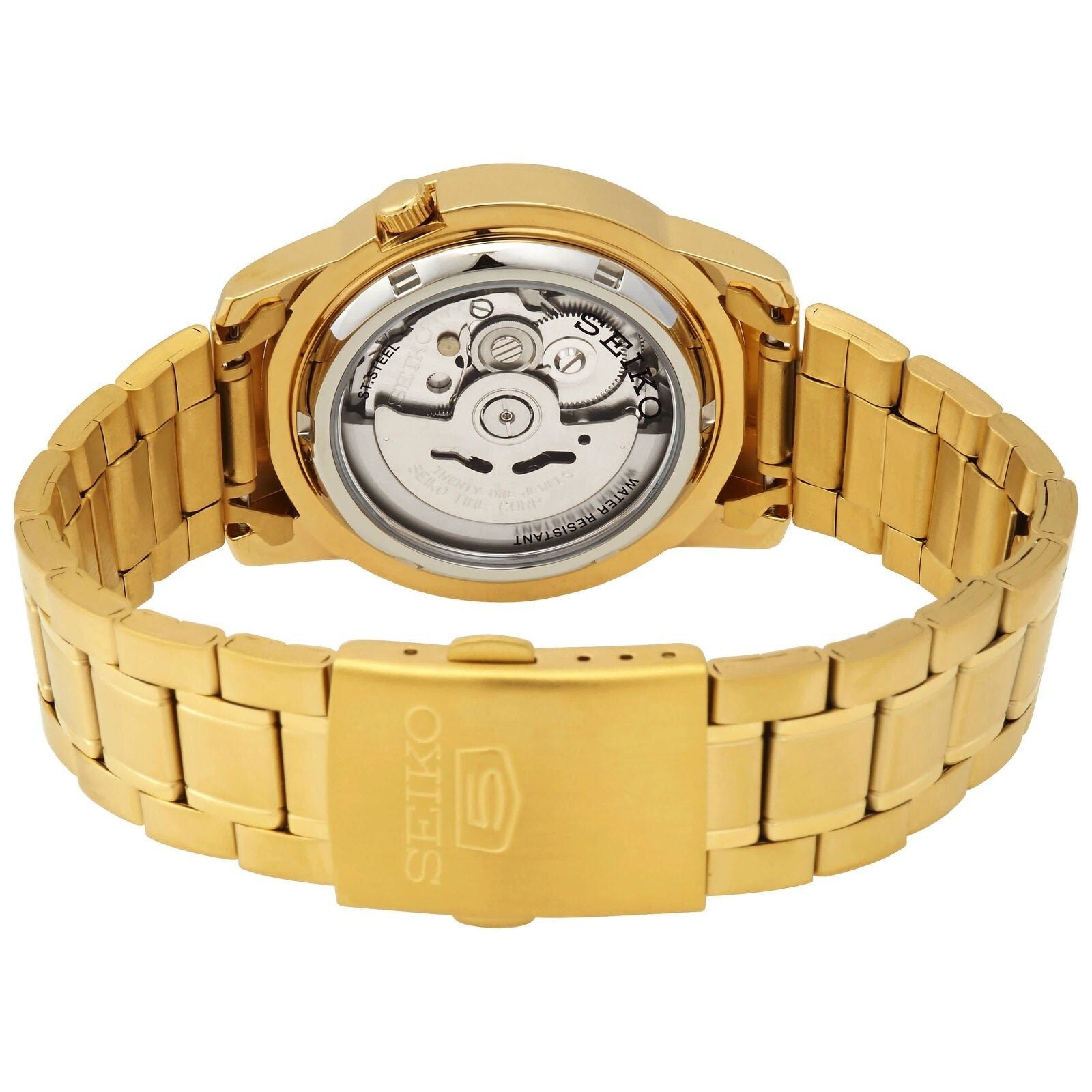 Seiko 5 Gold Tone Stainless Steel Black Dial 21 Jewels Automatic SNKK22K1 Men's Watch