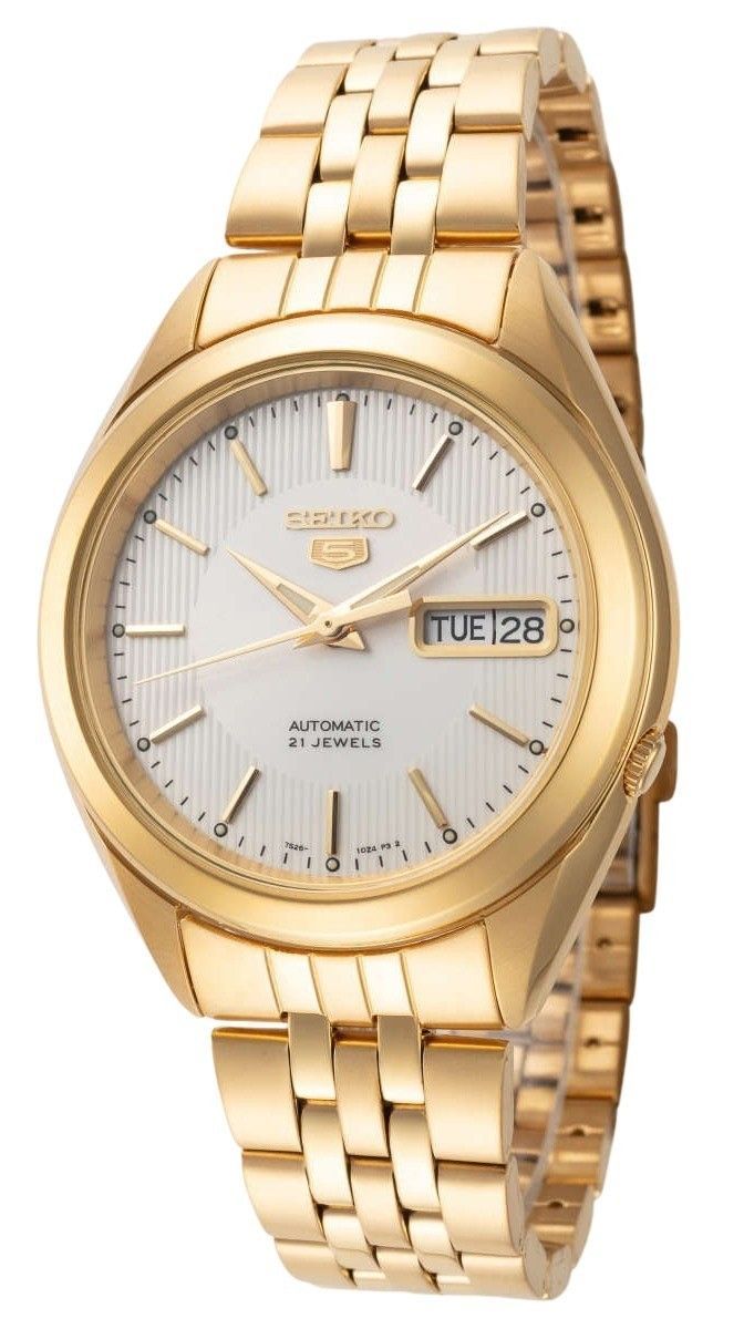 Seiko 5 Gold Tone Stainless Steel White Dial 21 Jewels Automatic SNKL26K1 Men's Watch