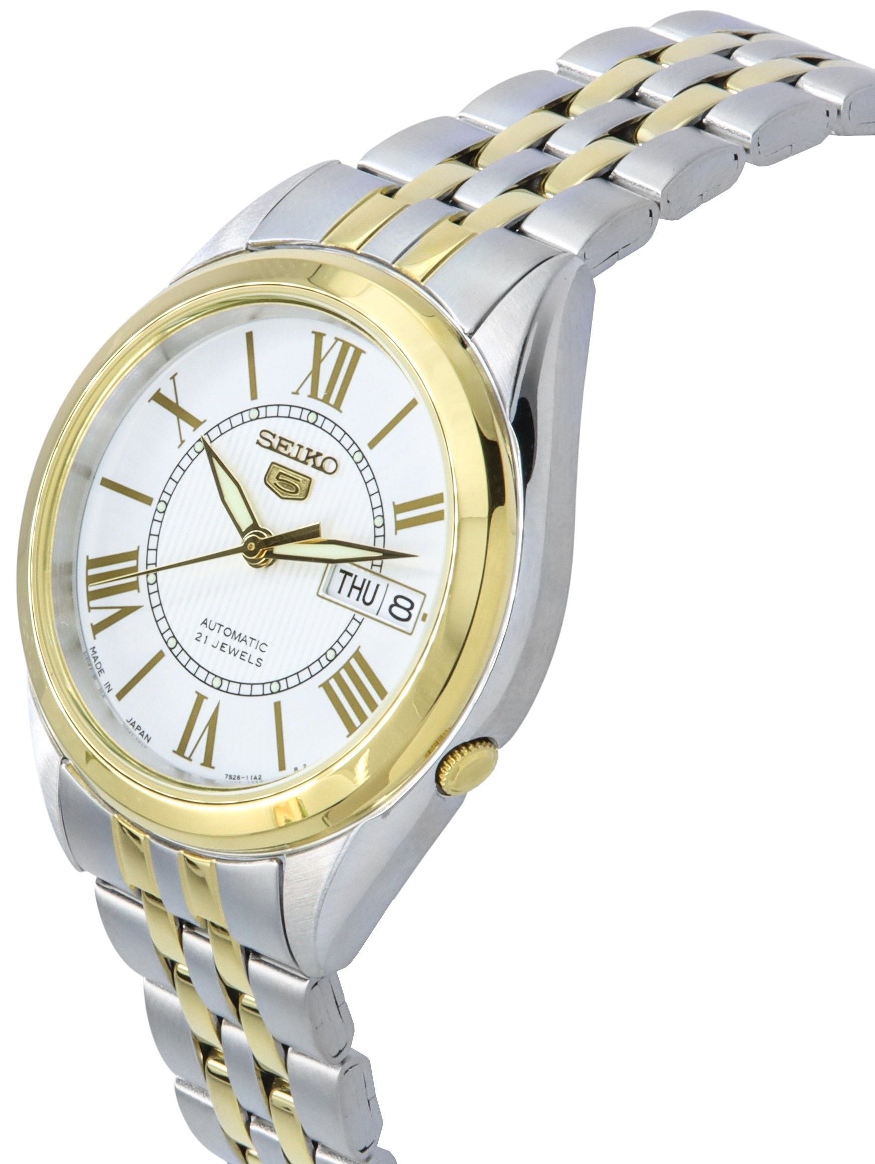 Seiko 5 Two Tone Stainless Steel Silver Dial 21 Jewels Automatic SNKL36J1 Men's Watch