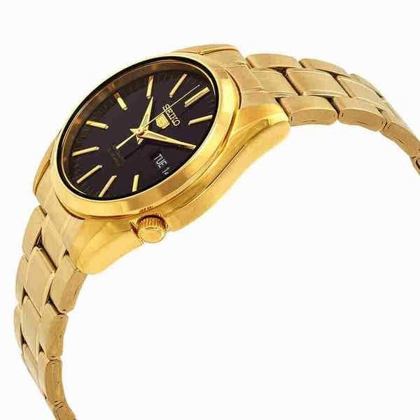 Seiko 5 Sports Gold Tone Stainless Steel Black Dial 21 Jewels Automatic SNKL50K1 Men's Watch