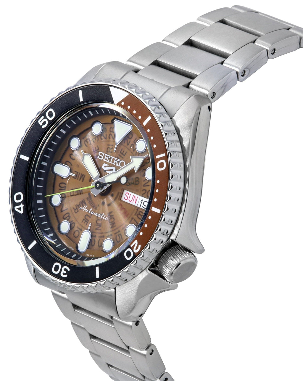 Seiko 5 Sports SKX Style Stainless Steel Transparent Orange Dial Automatic SRPJ47K1 100M Men's Watch