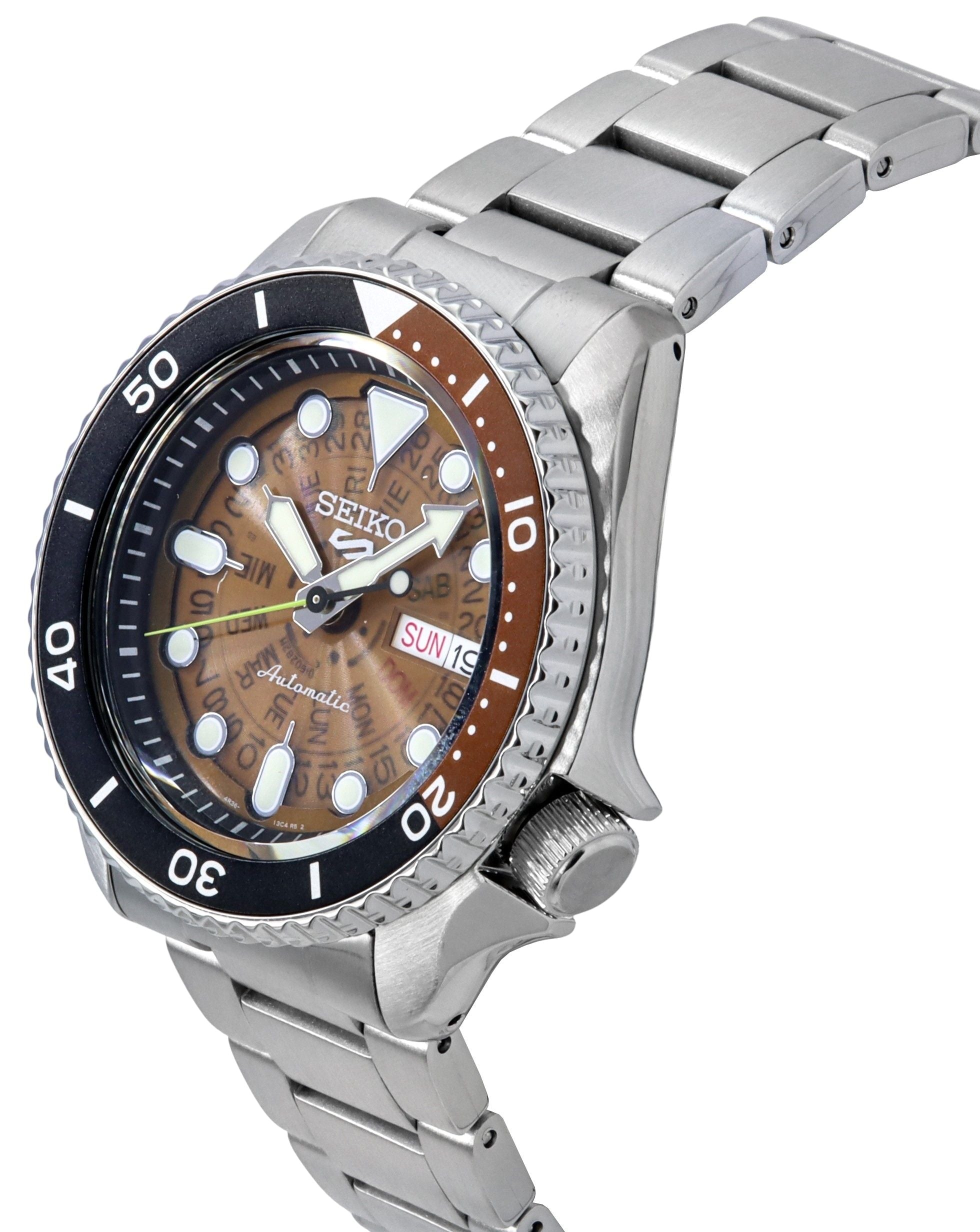 Seiko 5 Sports SKX Style Stainless Steel Transparent Orange Dial Automatic SRPJ47K1 100M Men's Watch