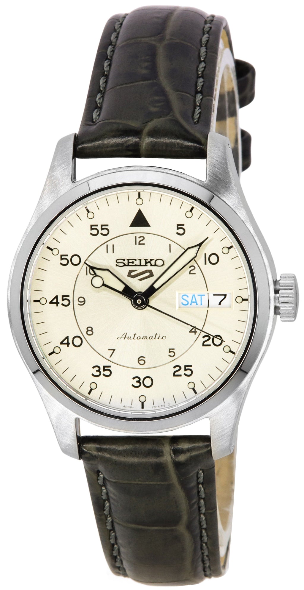Seiko 5 Sports Champagne Flieger Suit Style Leather Strap Automatic SRPJ87K1 100M Men's Watch