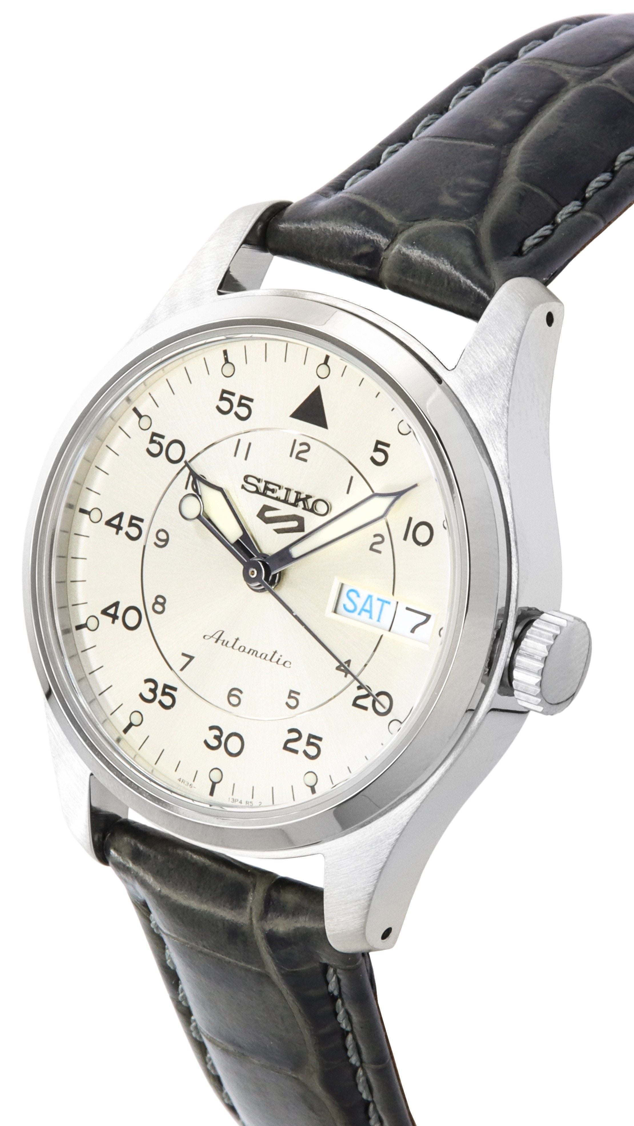 Seiko 5 Sports Champagne Flieger Suit Style Leather Strap Automatic SRPJ87K1 100M Men's Watch