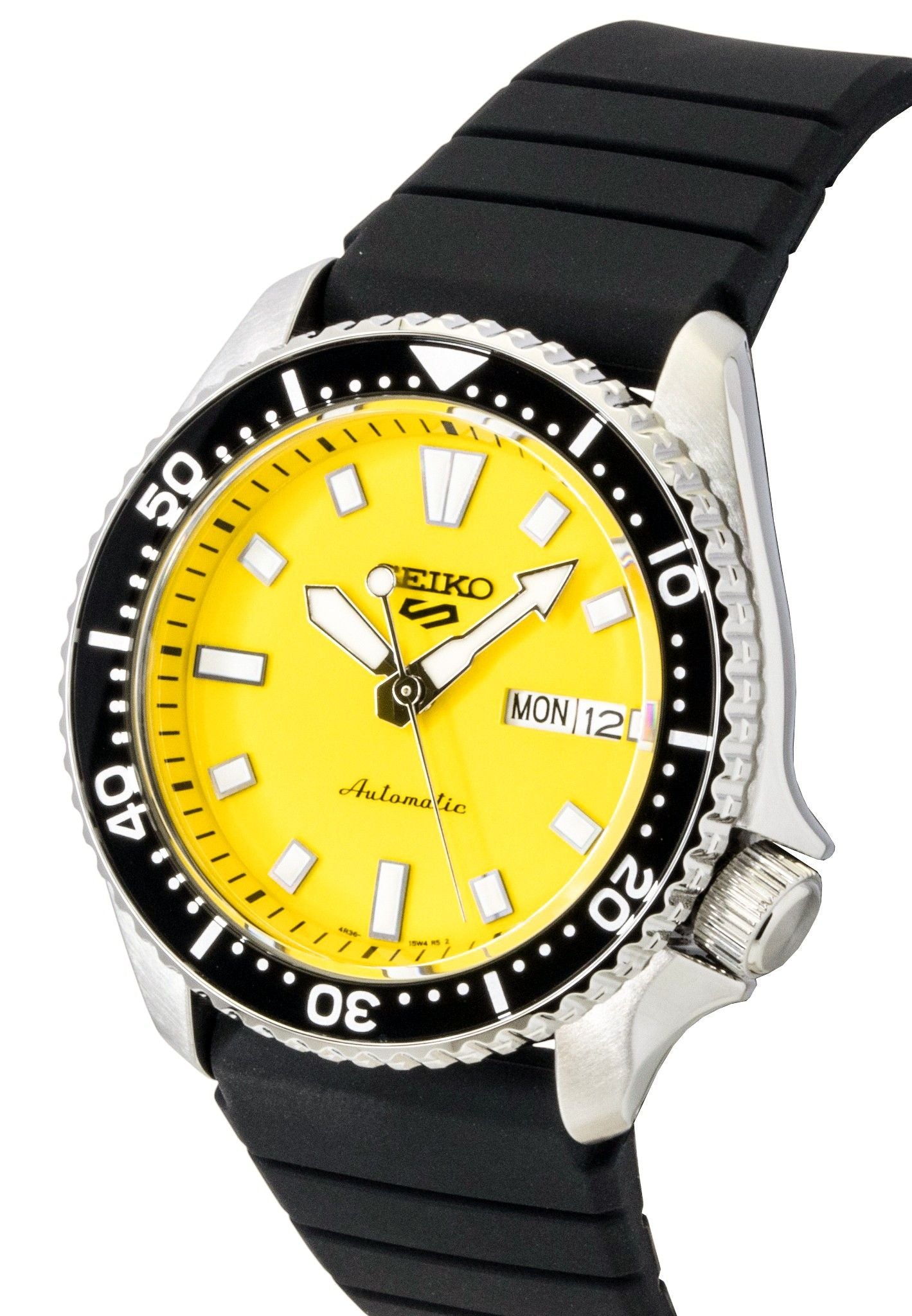 Seiko 5 Sports SKX Redux Silicone Strap Yellow Dial Automatic SRPL87K1 100M Men's Watch