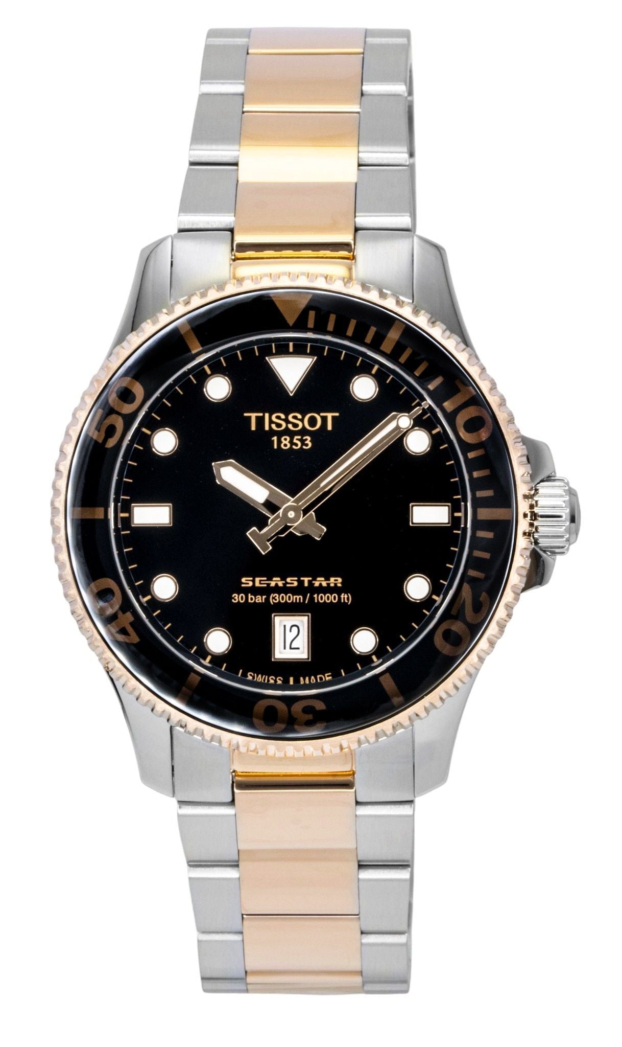Tissot Seastar 1000 Gold Tone Stainless Steel Black Dial Quartz Diver's T120.210.22.051.01 300M Men's Watch