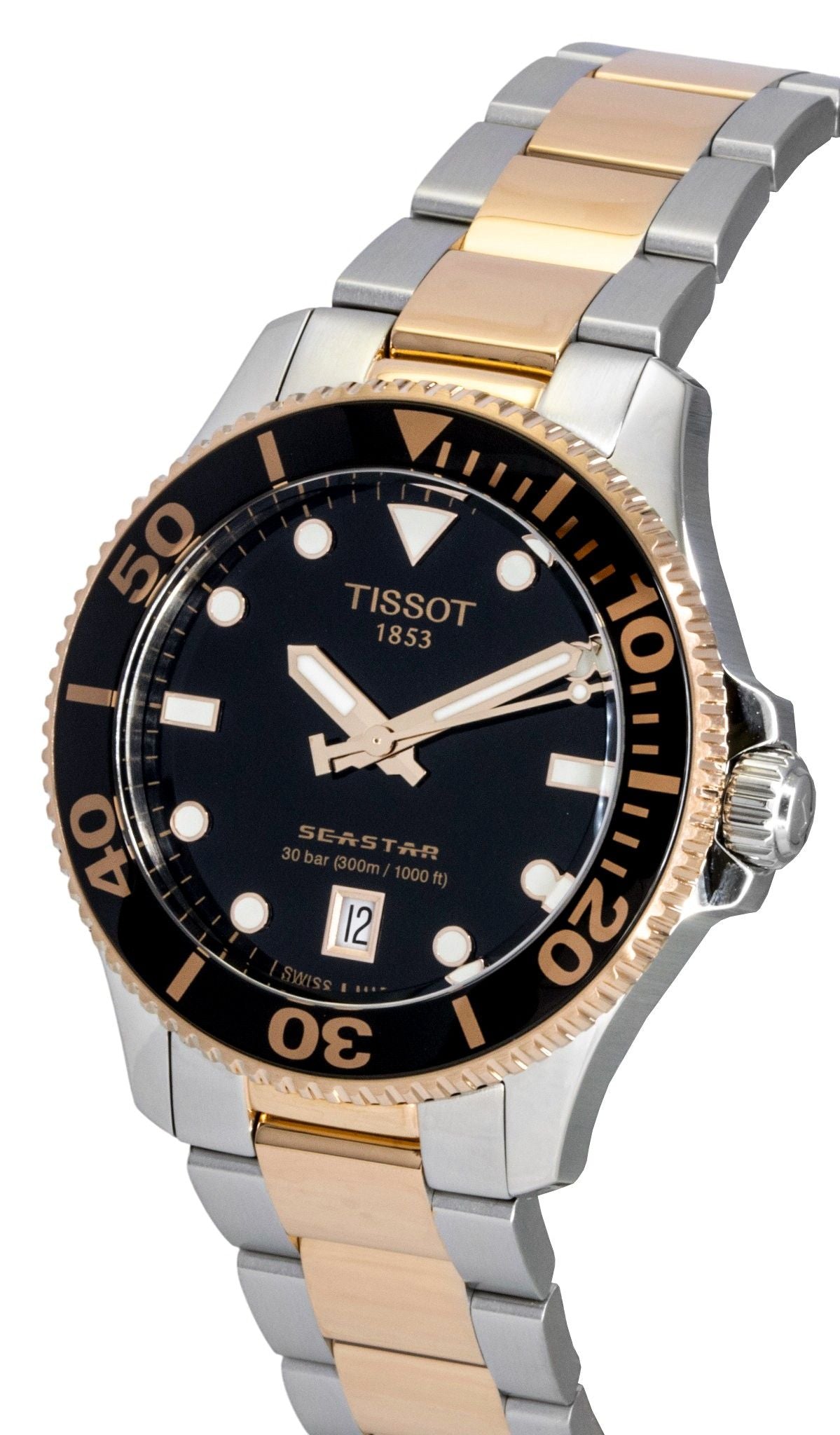 Tissot Seastar 1000 Gold Tone Stainless Steel Black Dial Quartz Diver's T120.210.22.051.01 300M Men's Watch